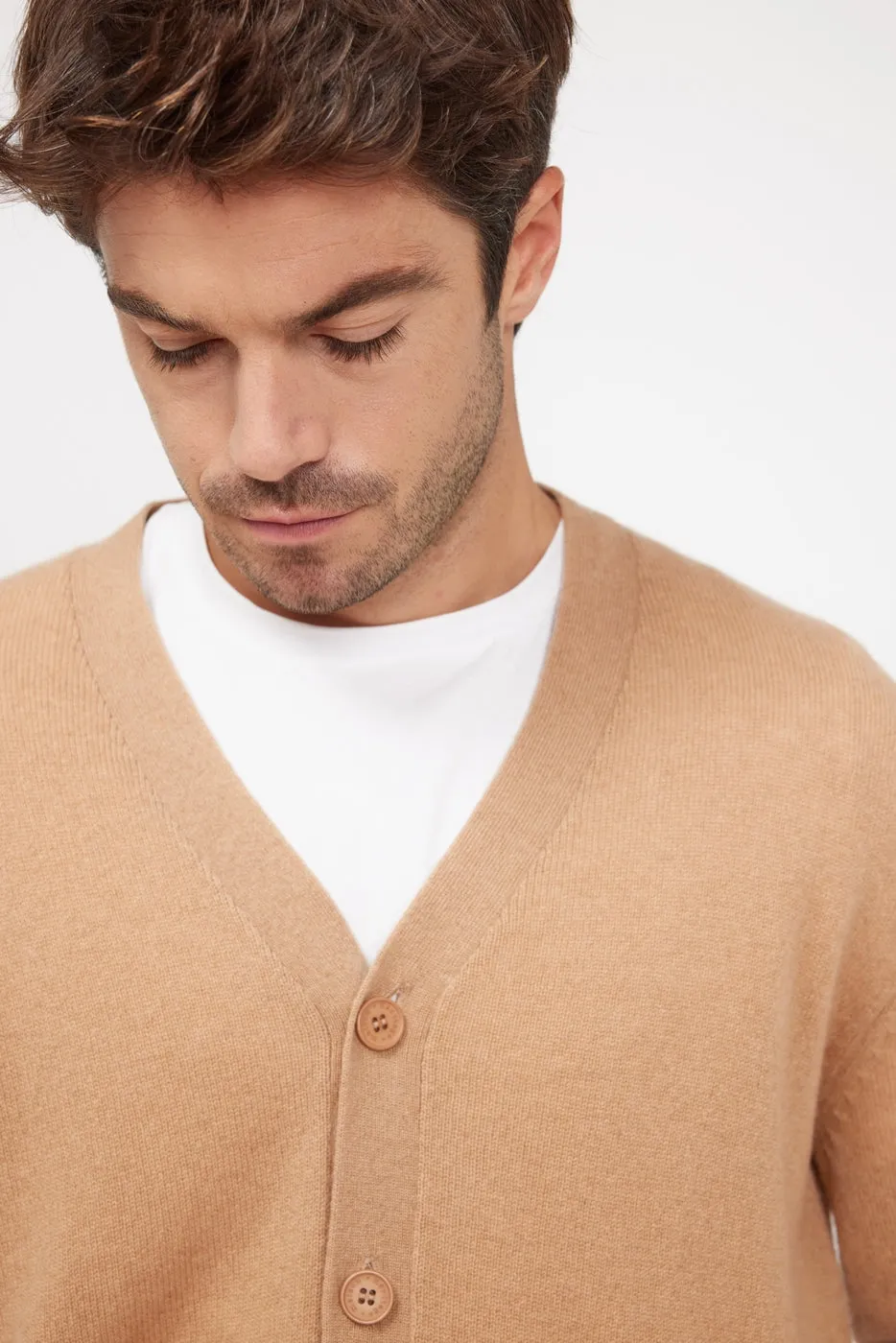 Cardigan Col V Zael - Beige - 100% Cachemire Oeko-Tex - Homme