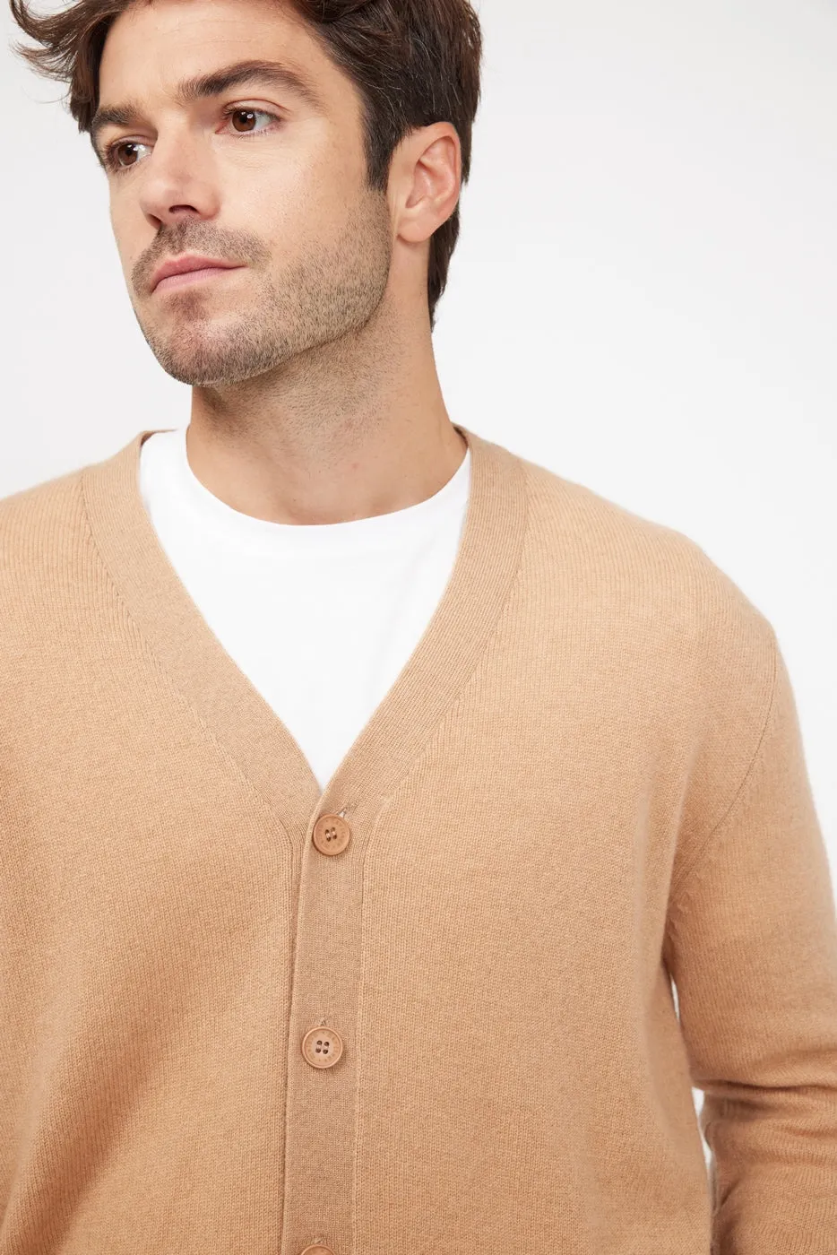 Cardigan Col V Zael - Beige - 100% Cachemire Oeko-Tex - Homme