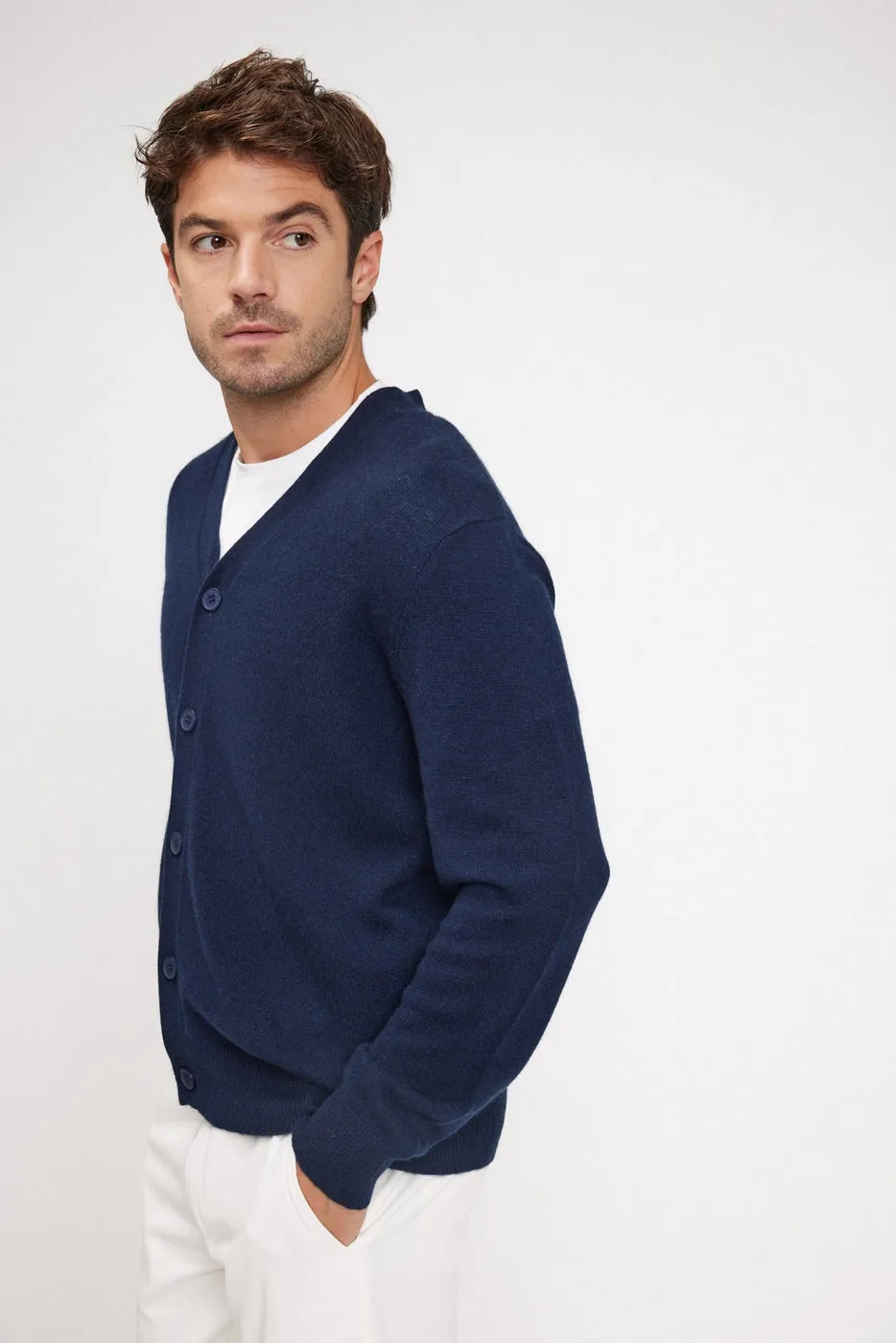 Cardigan Col V Zael - Bleu Marine - 100% Cachemire Oeko-Tex - Homme