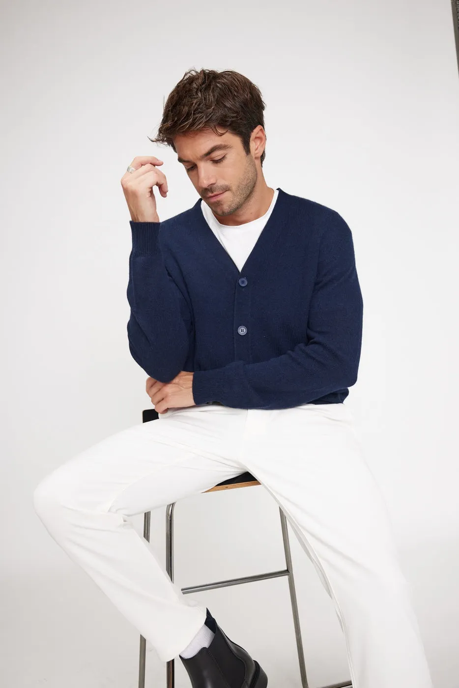 Cardigan Col V Zael - Bleu Marine - 100% Cachemire Oeko-Tex - Homme