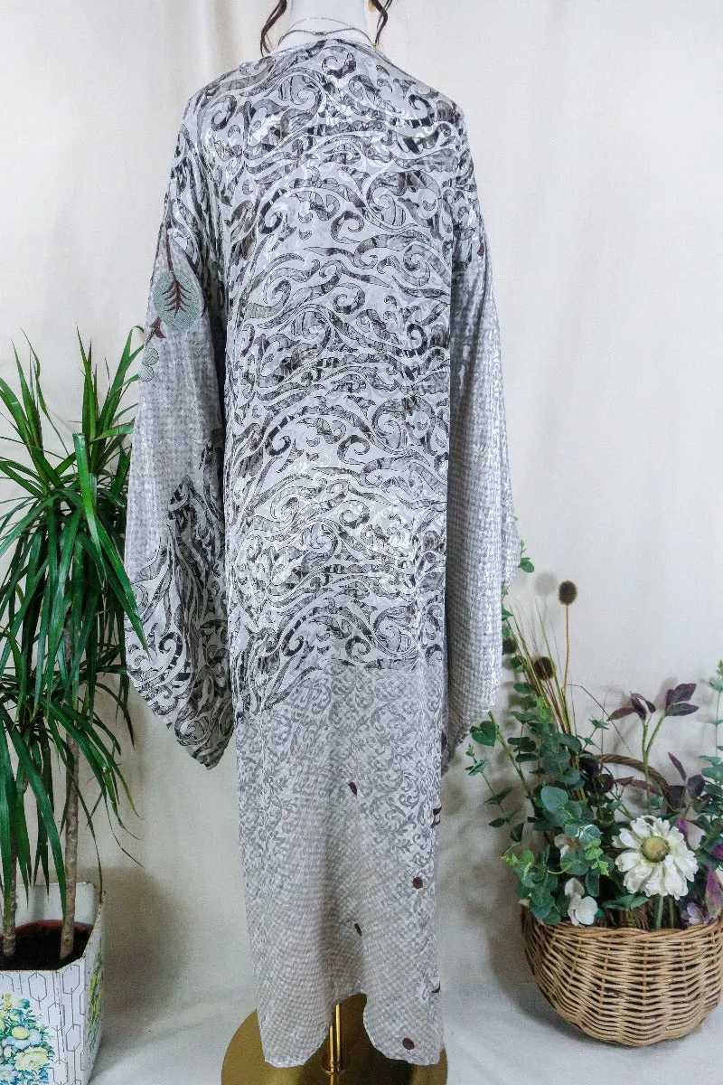 Cassandra Maxi Kaftan - Icy Daisy Shimmer - Vintage Sari - Size L/XL