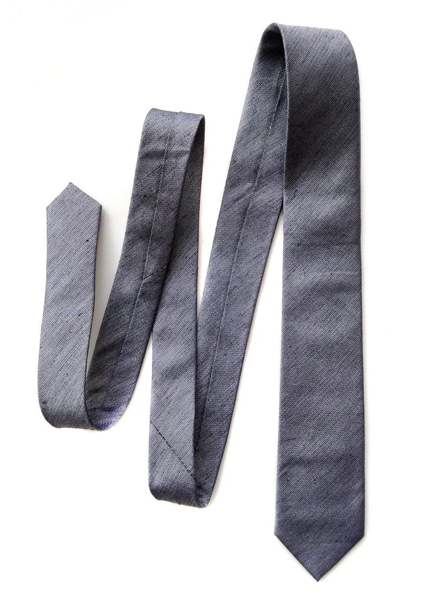 Charcoal Linen Necktie, Dark grey solid color tie, Zug Island