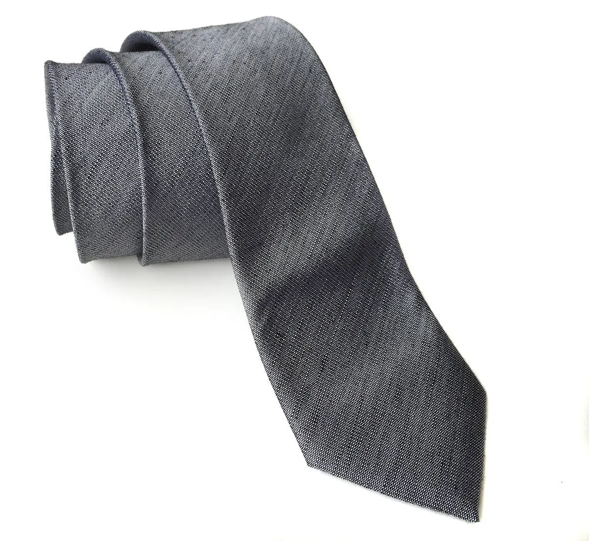 Charcoal Linen Necktie, Dark grey solid color tie, Zug Island