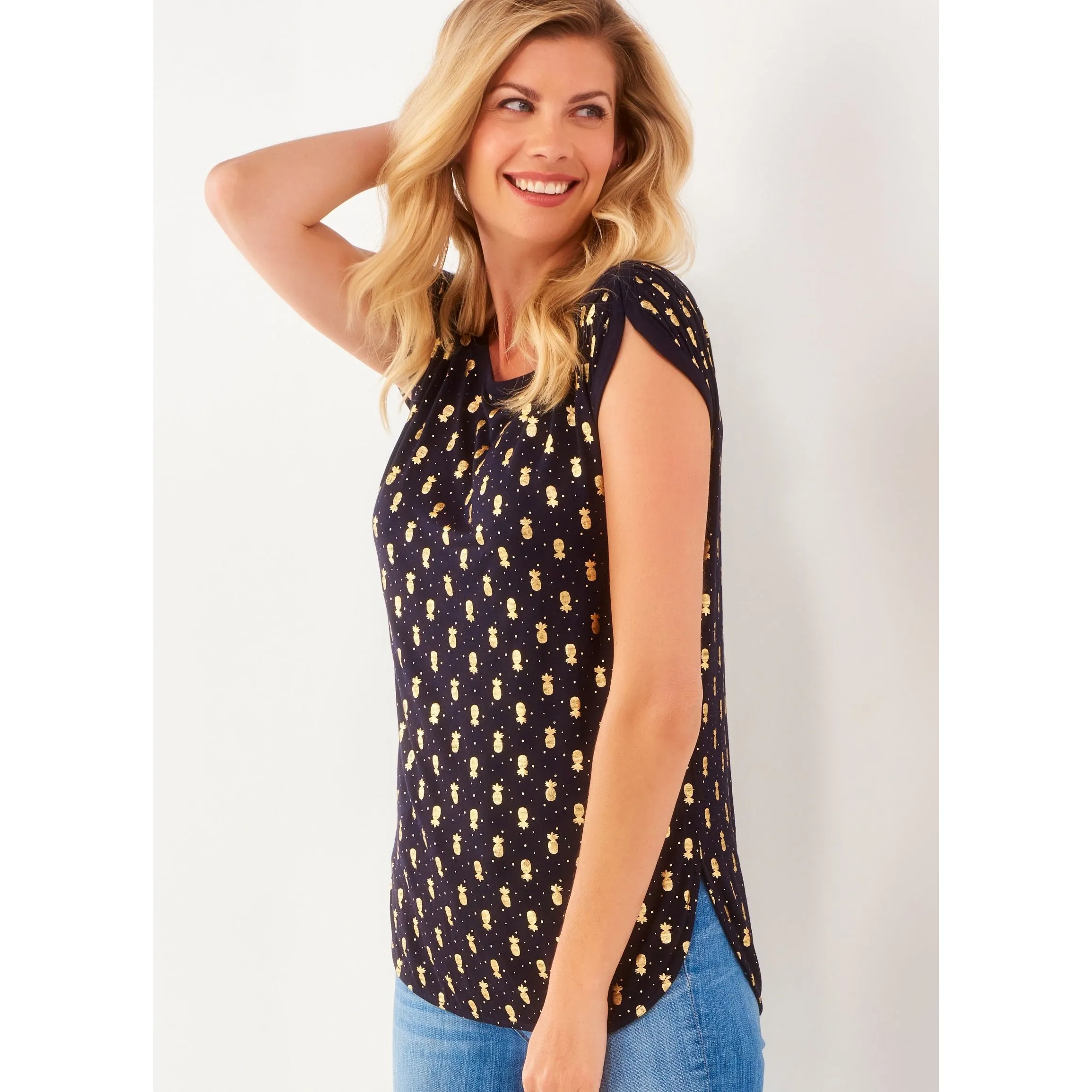 Charlie Paige Pineapple Knit Top - Blue/Gold