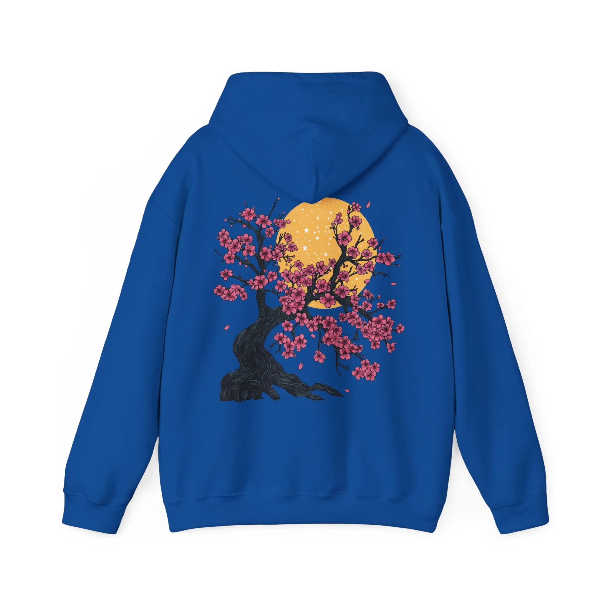 Cherry Blossom Hoodie, Japanese Floral Tree Moon Sweatshirt, Nature Lover Gift, Pink Petal Branches, Ethereal Atmosphere, Sakura Tree Hoodie