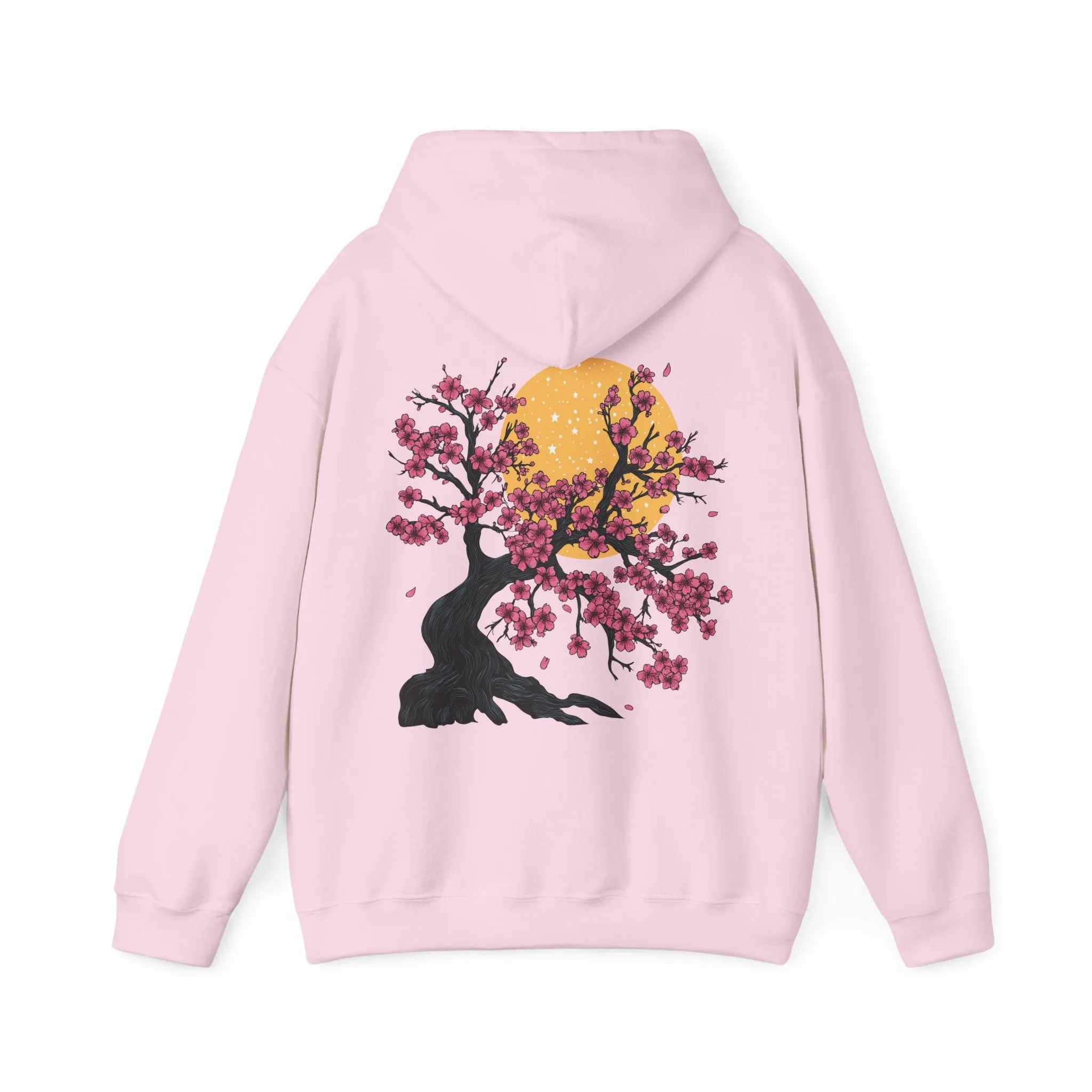 Cherry Blossom Hoodie, Japanese Floral Tree Moon Sweatshirt, Nature Lover Gift, Pink Petal Branches, Ethereal Atmosphere, Sakura Tree Hoodie