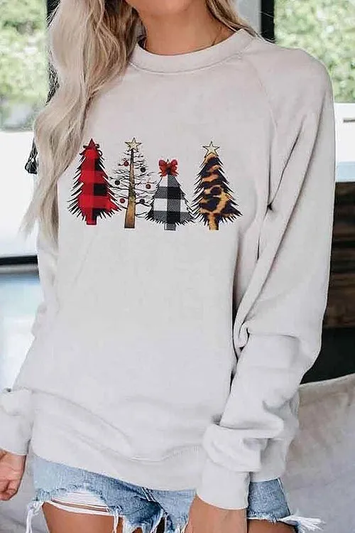 Christmas Tree Grey Long Sleeve Top