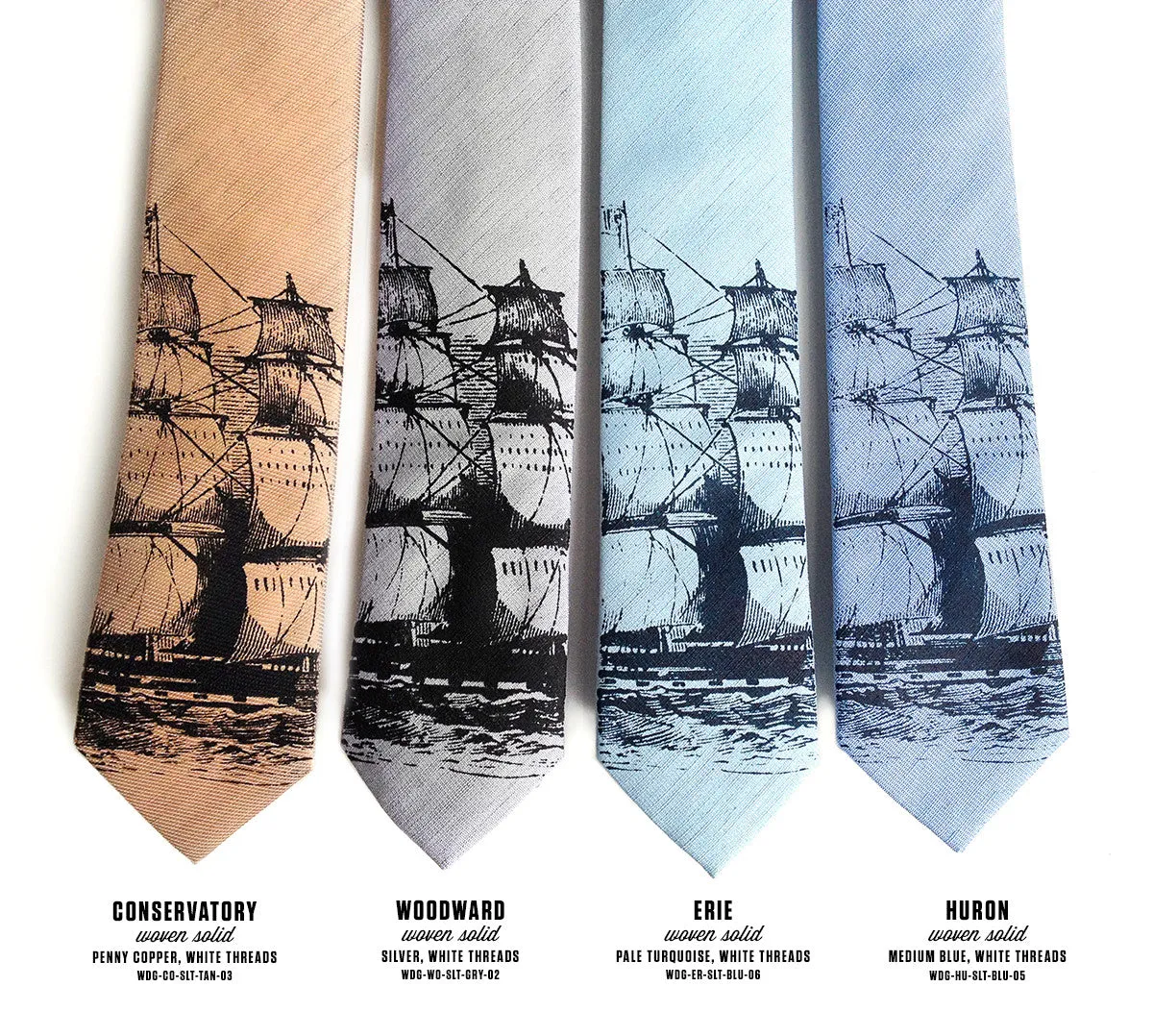 Clipper Ship Linen Necktie. Nautical Print Tie