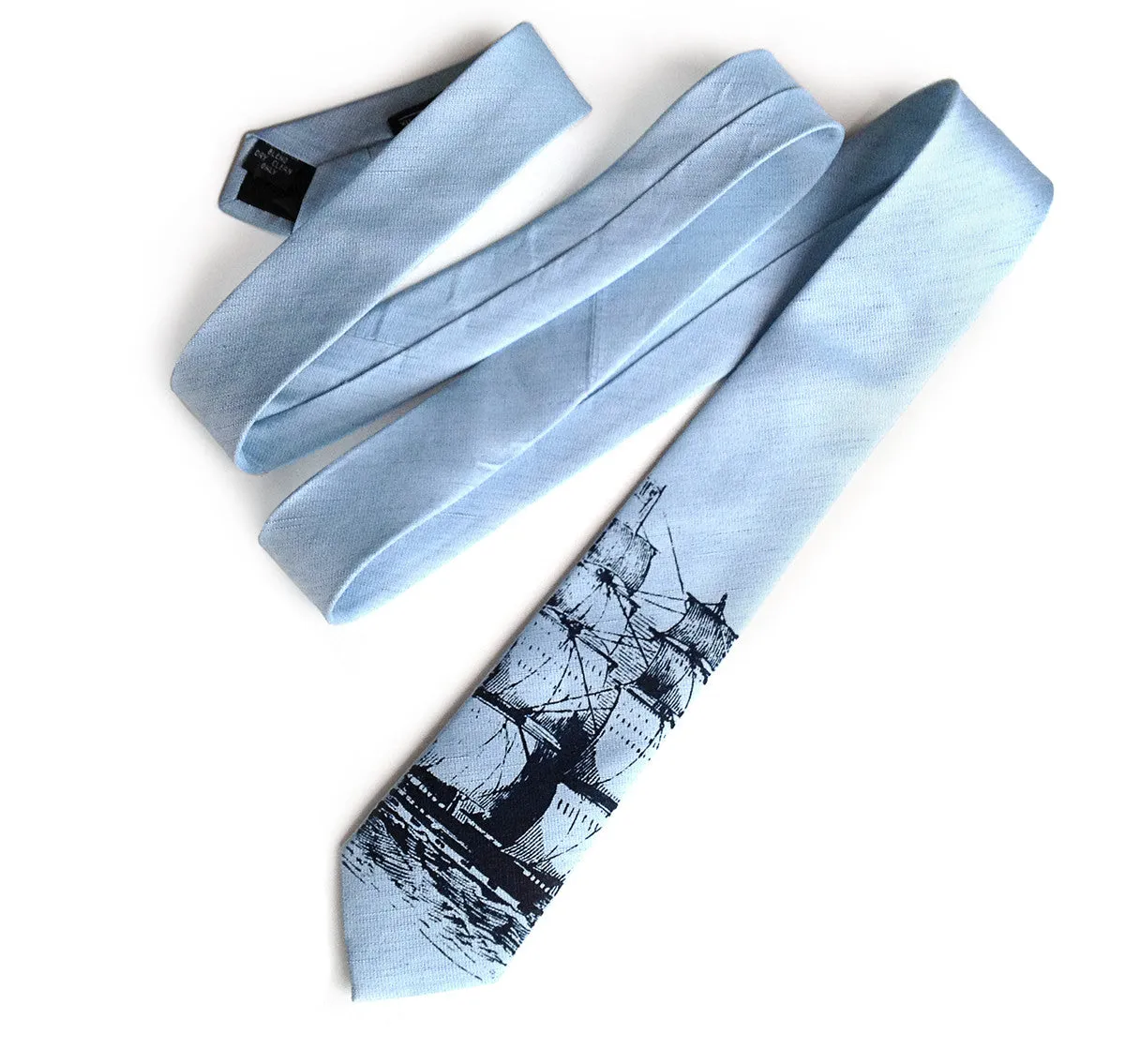 Clipper Ship Linen Necktie. Nautical Print Tie