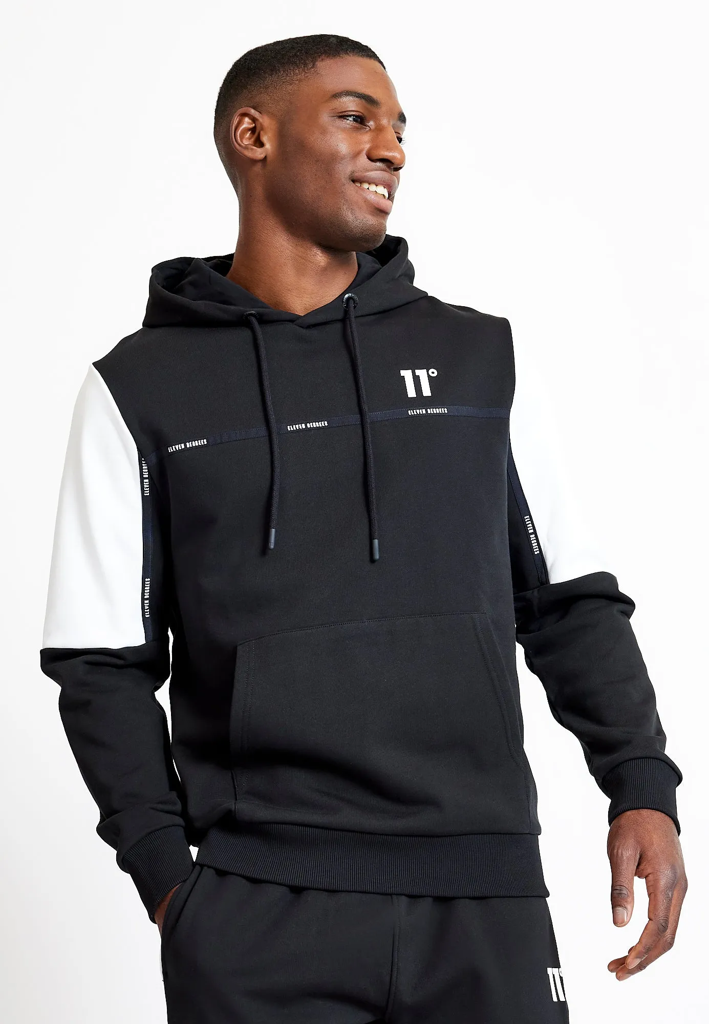 Colour Block Taped Hoodie - Black / White