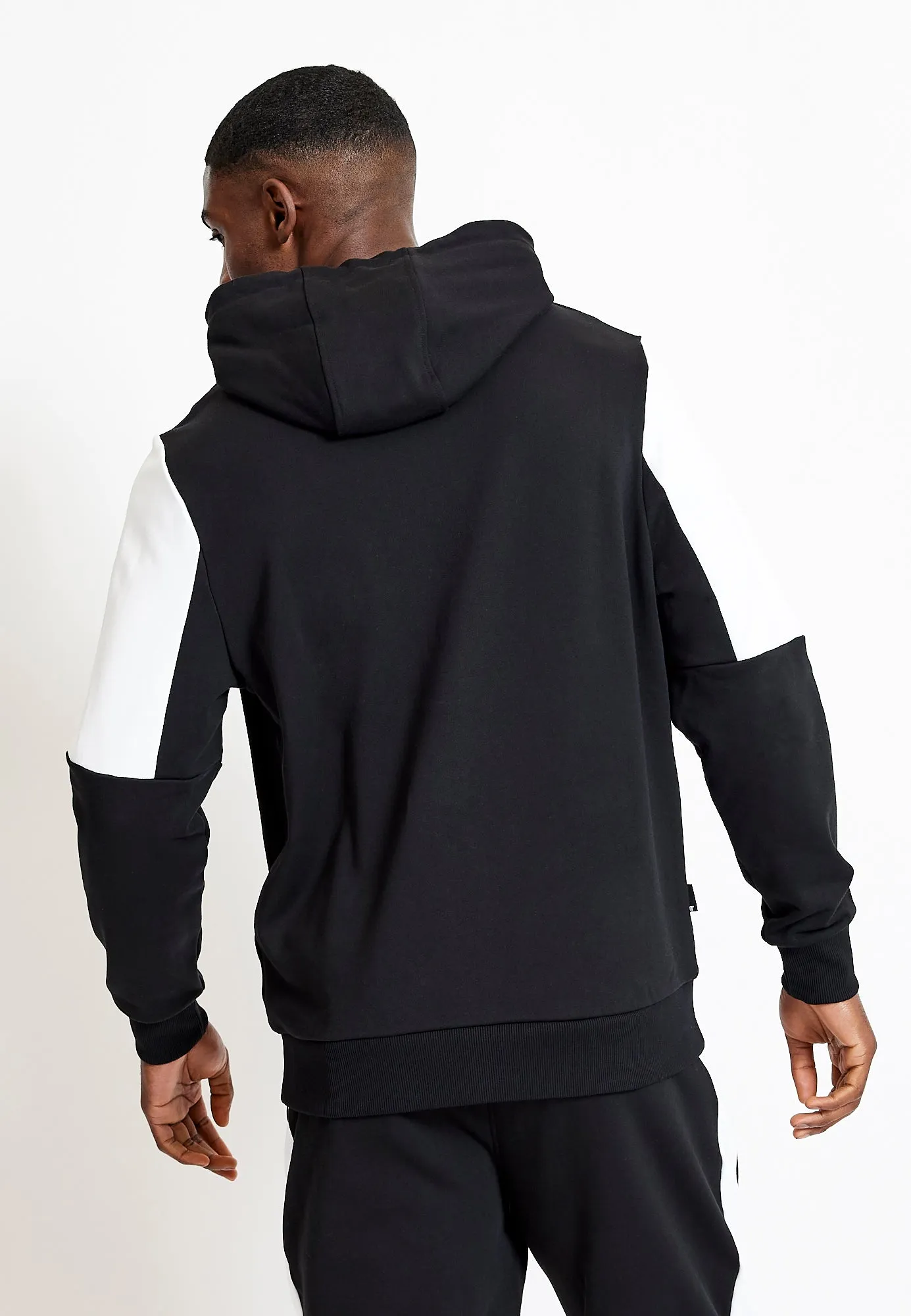 Colour Block Taped Hoodie - Black / White