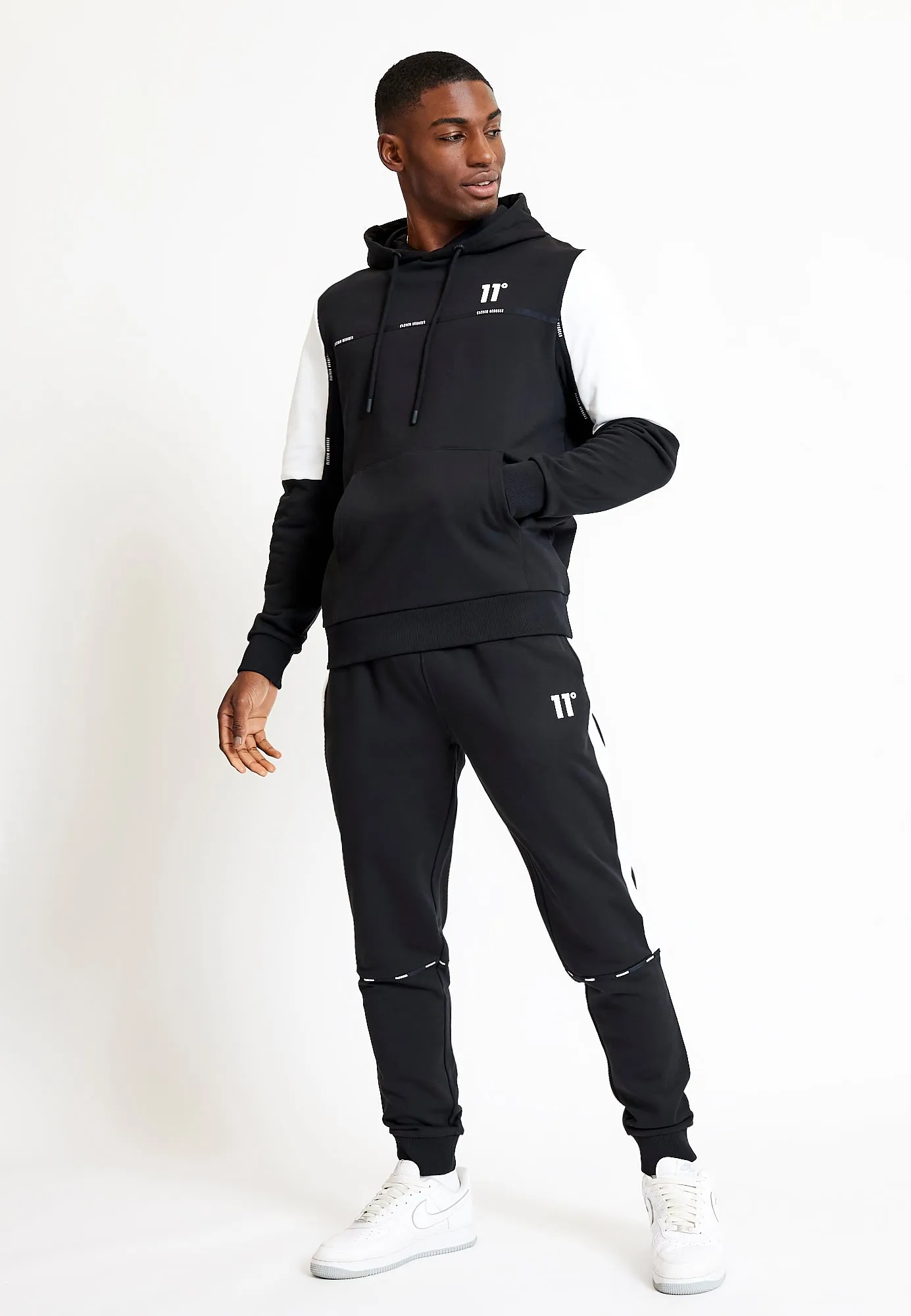 Colour Block Taped Hoodie - Black / White