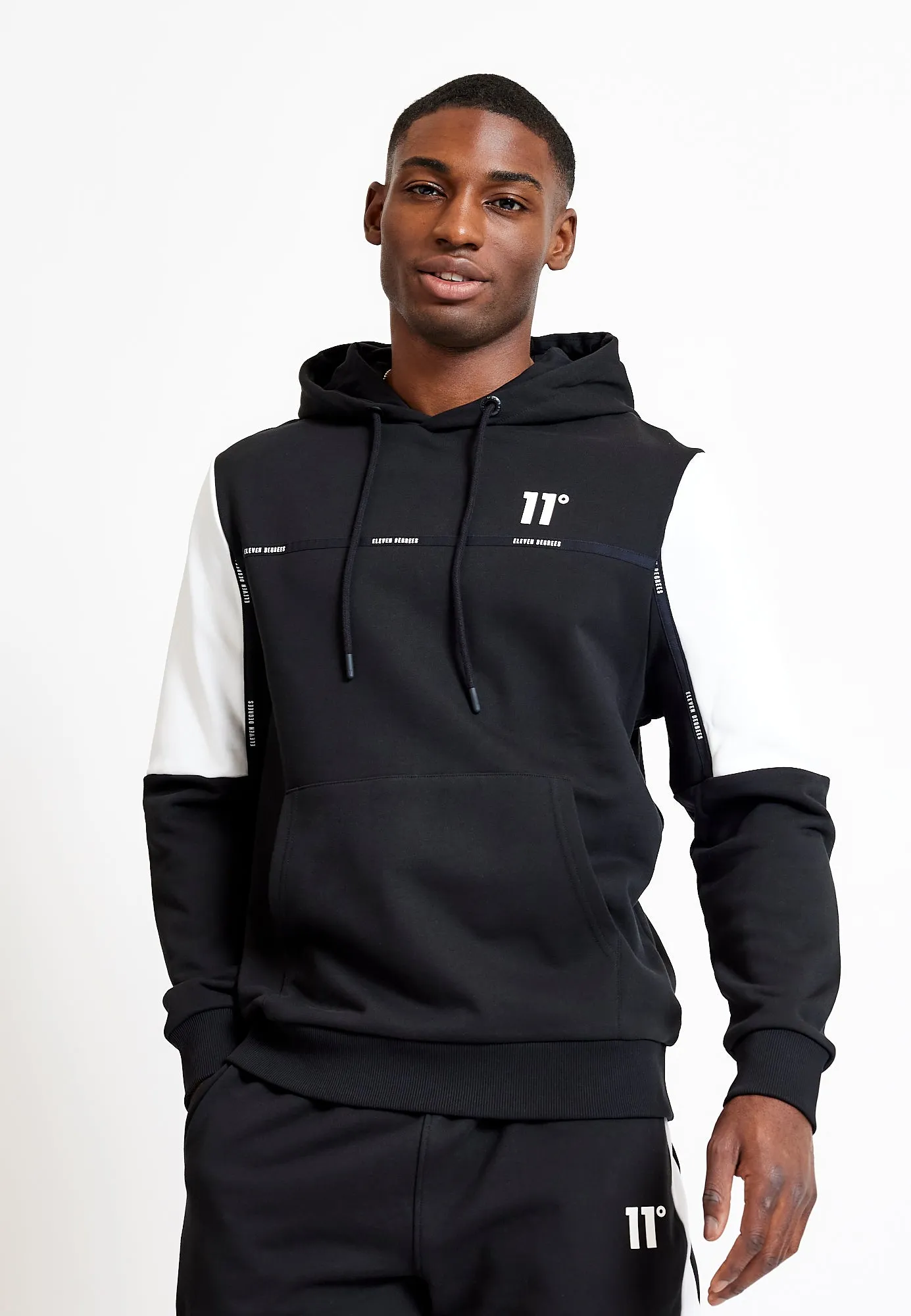 Colour Block Taped Hoodie - Black / White