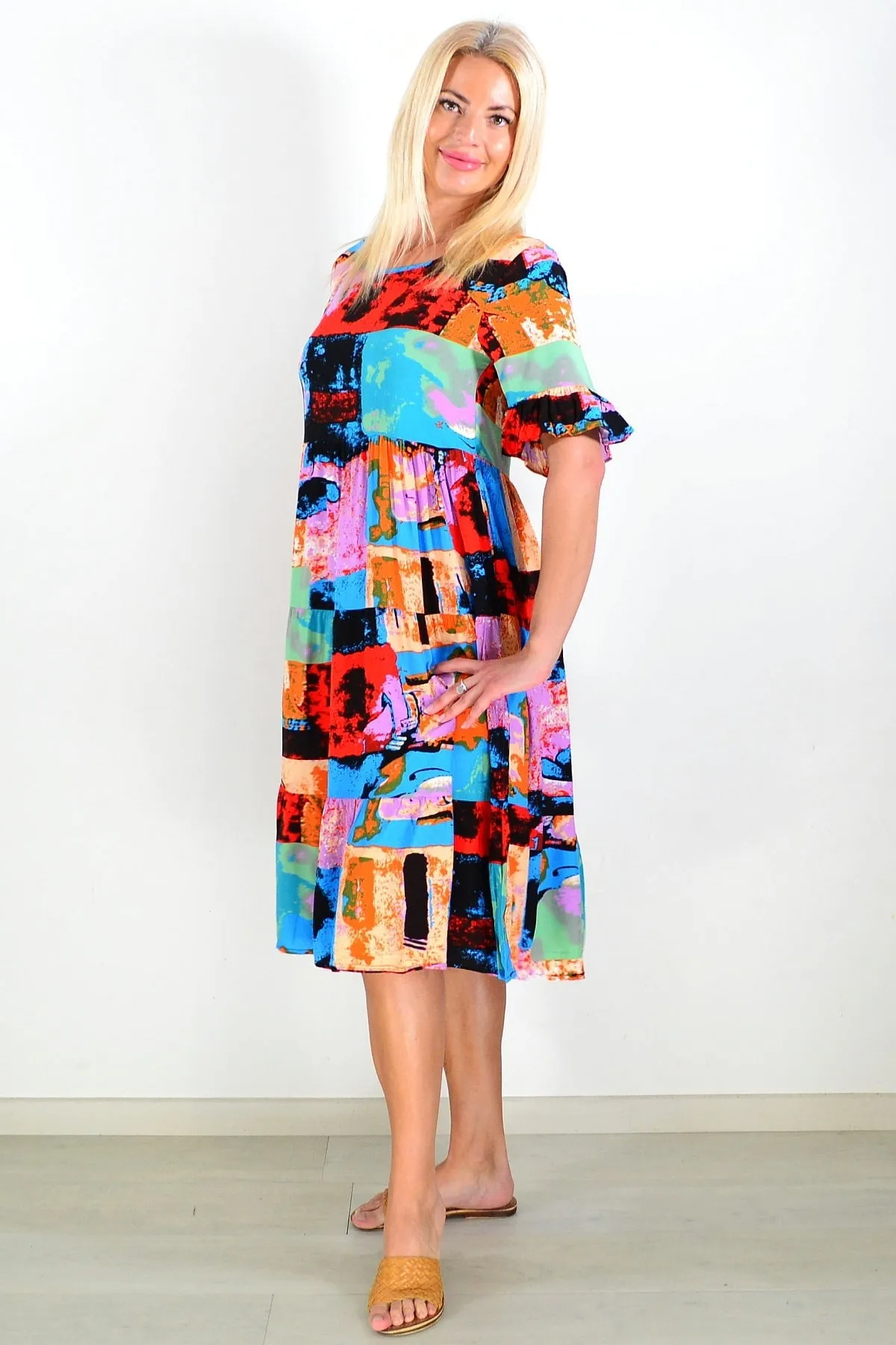 Colourful Print Patches Tunic Dress