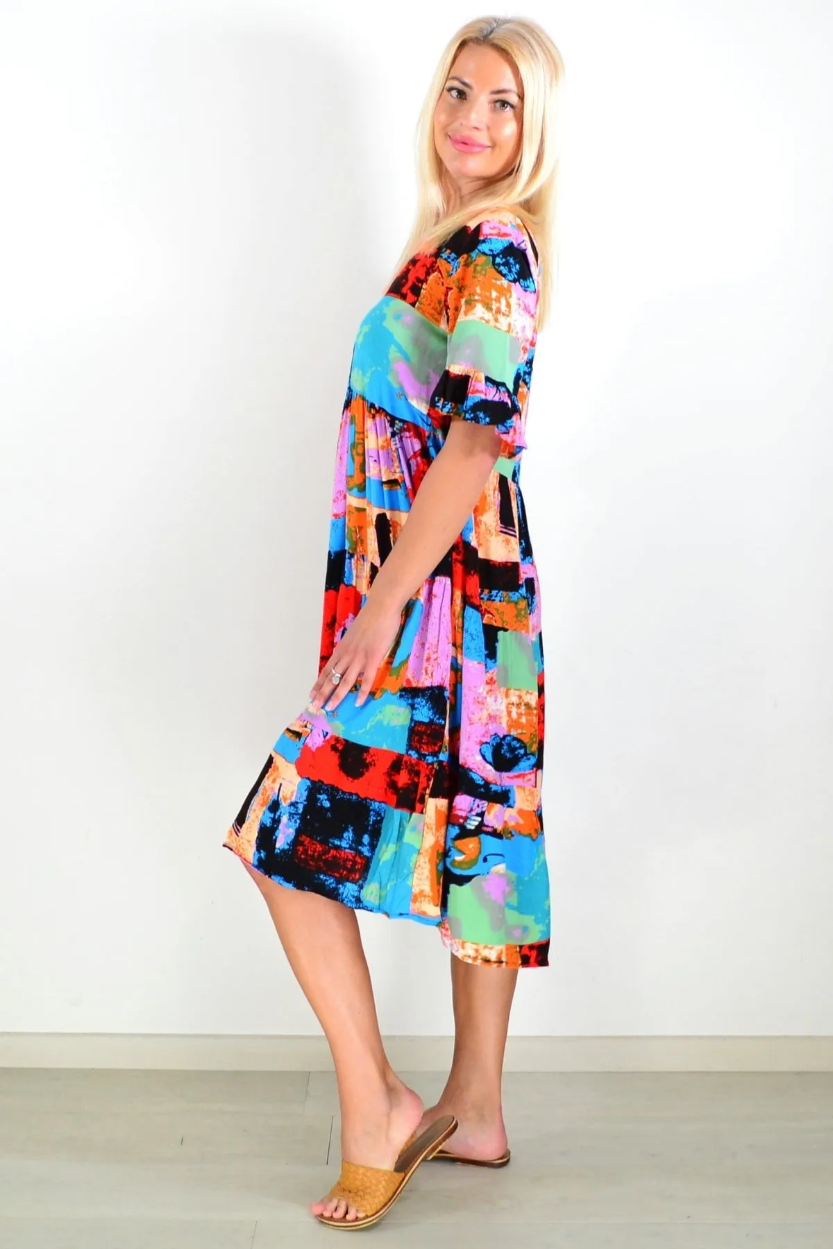 Colourful Print Patches Tunic Dress