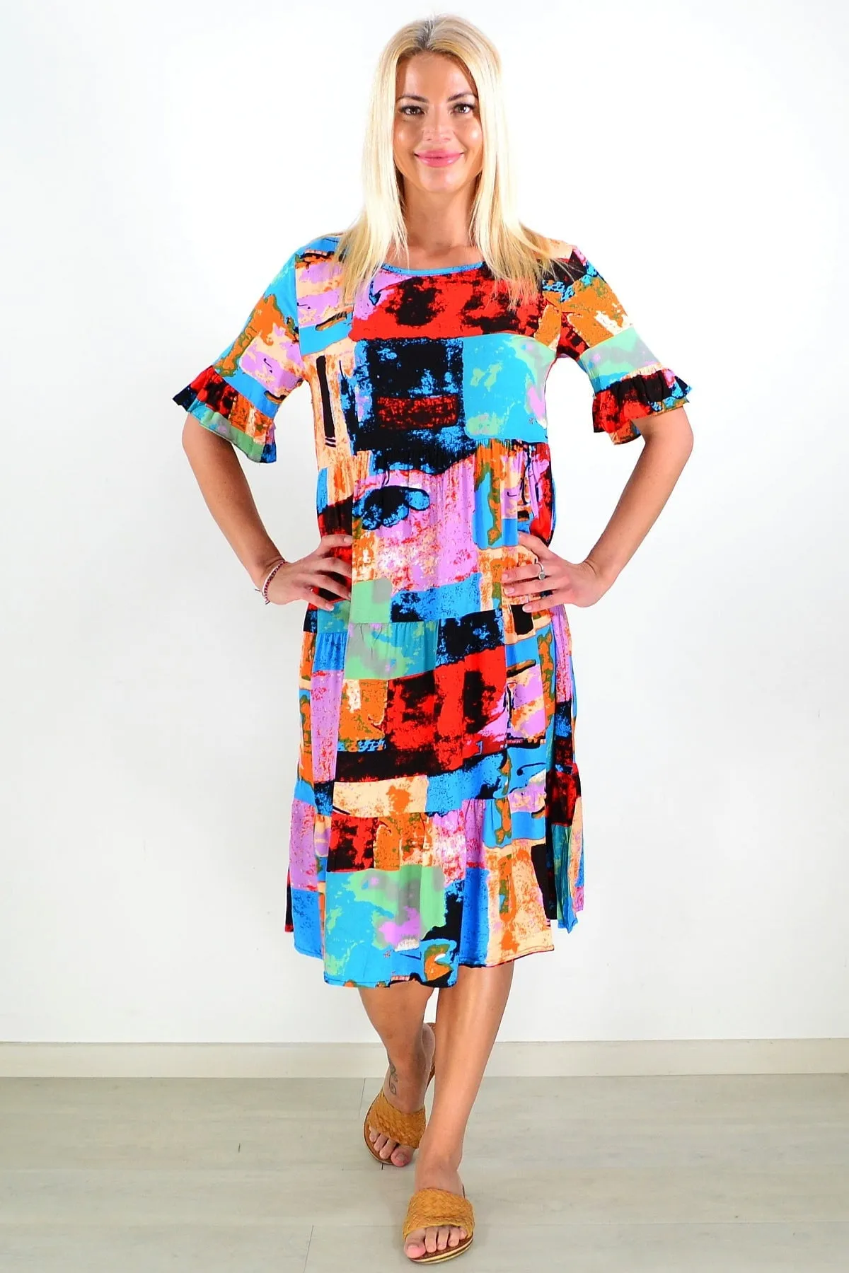 Colourful Print Patches Tunic Dress