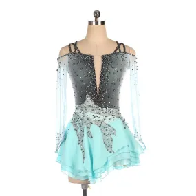 Competition Figure Skating Dress Turquoise & Grey