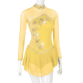 Competition Skating Dress Yellow Long Sleeves BSU8132.2 Size Adult Medium