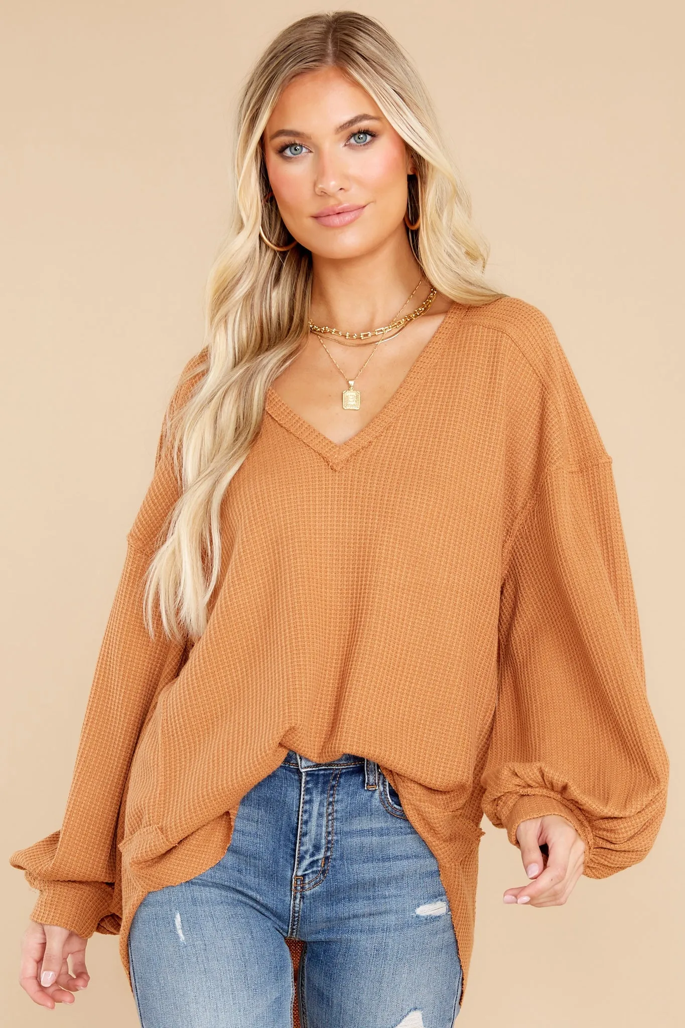 Cozy Warmth Camel Waffle Knit Top