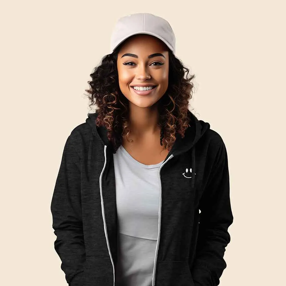 Dalix Smile Face Washed Zip Hoodie