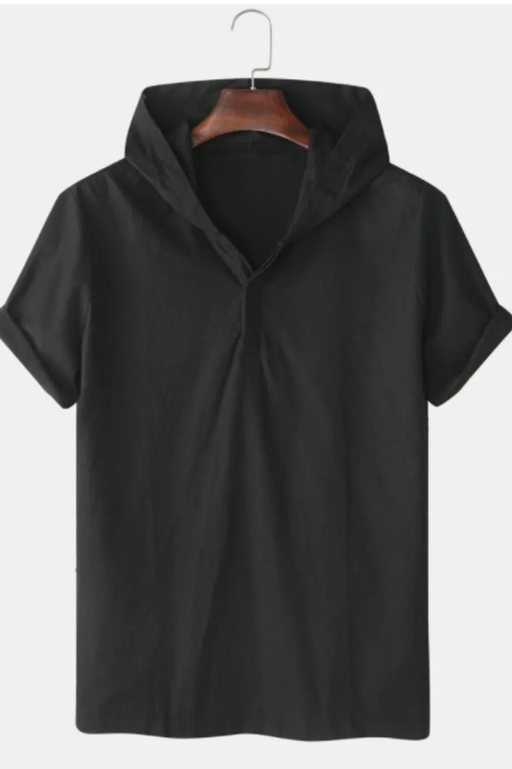 Drawstring Black Hoodie T-shirt