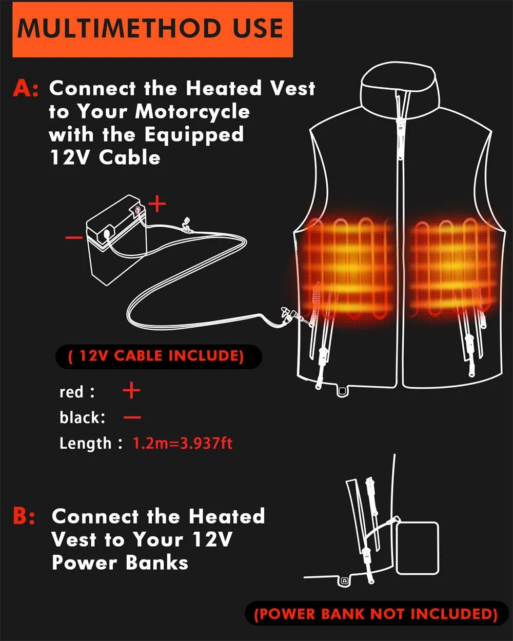 DUKUSEEK 12V Men's Heated Motorcycle Vest Lightweight Heated Gilet for Motorcycling【No battery】