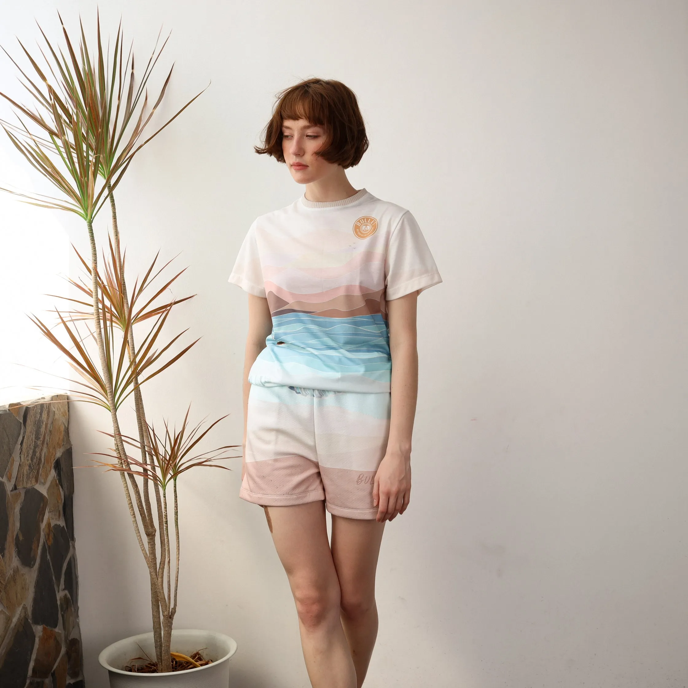 Elastic-waist Graphic Tee - SEA PRINT1