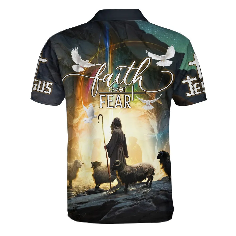 Faith Over Fear Jesus And Lamb Polo Shirt - Christian Shirts & Shorts