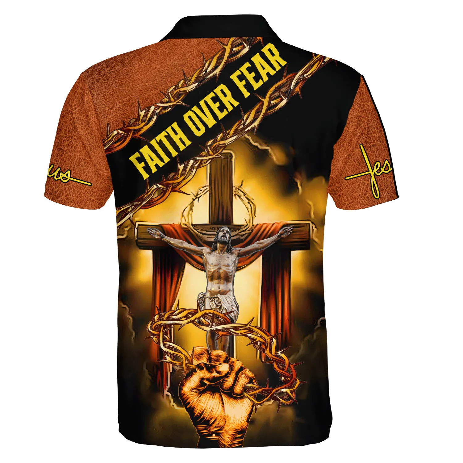 Faith Over Fear Jesus Crucifixion Crown Of Thorns Polo Shirt - Christian Shirts & Shorts