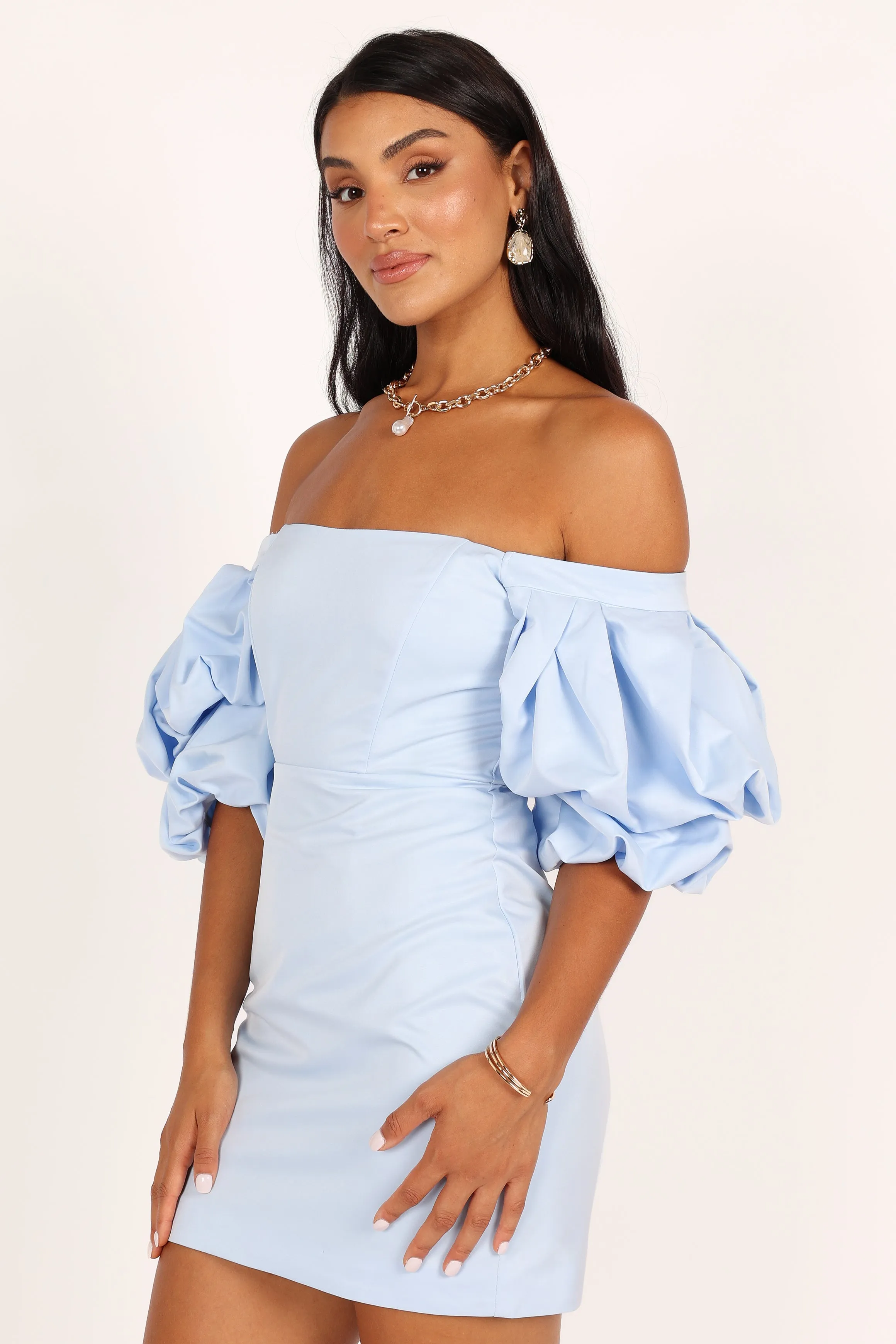 Fern Puff Sleeve Mini Dress - Icy Blue