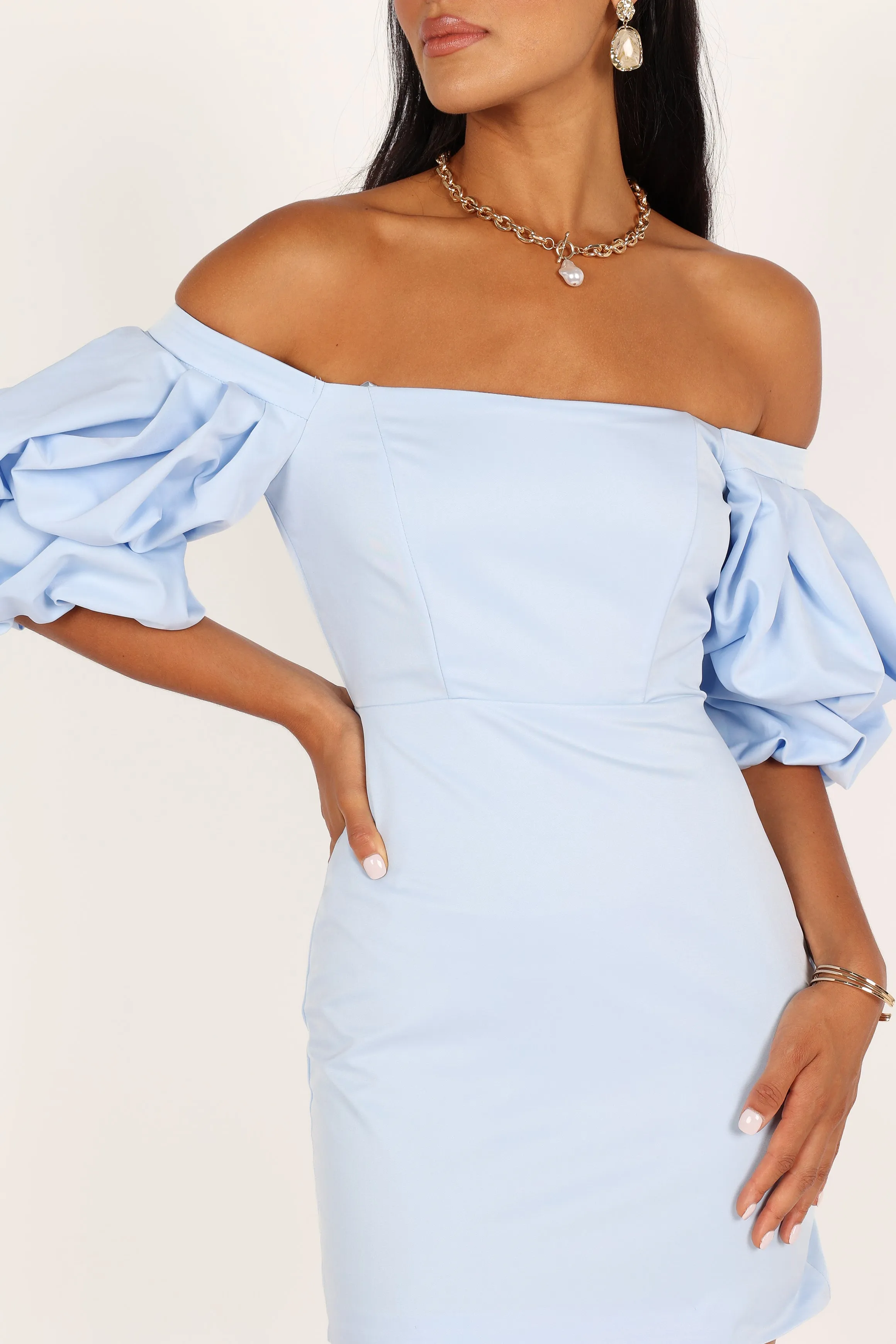 Fern Puff Sleeve Mini Dress - Icy Blue