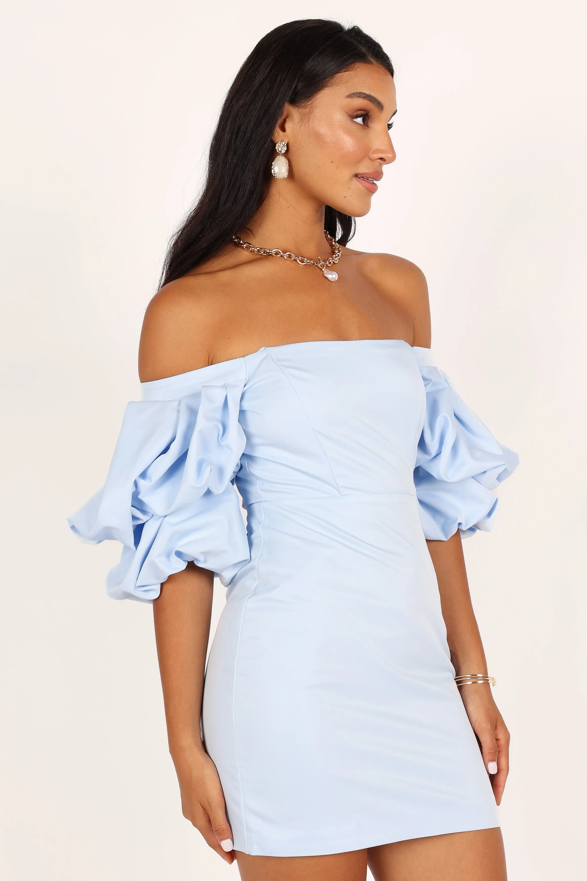 Fern Puff Sleeve Mini Dress - Icy Blue