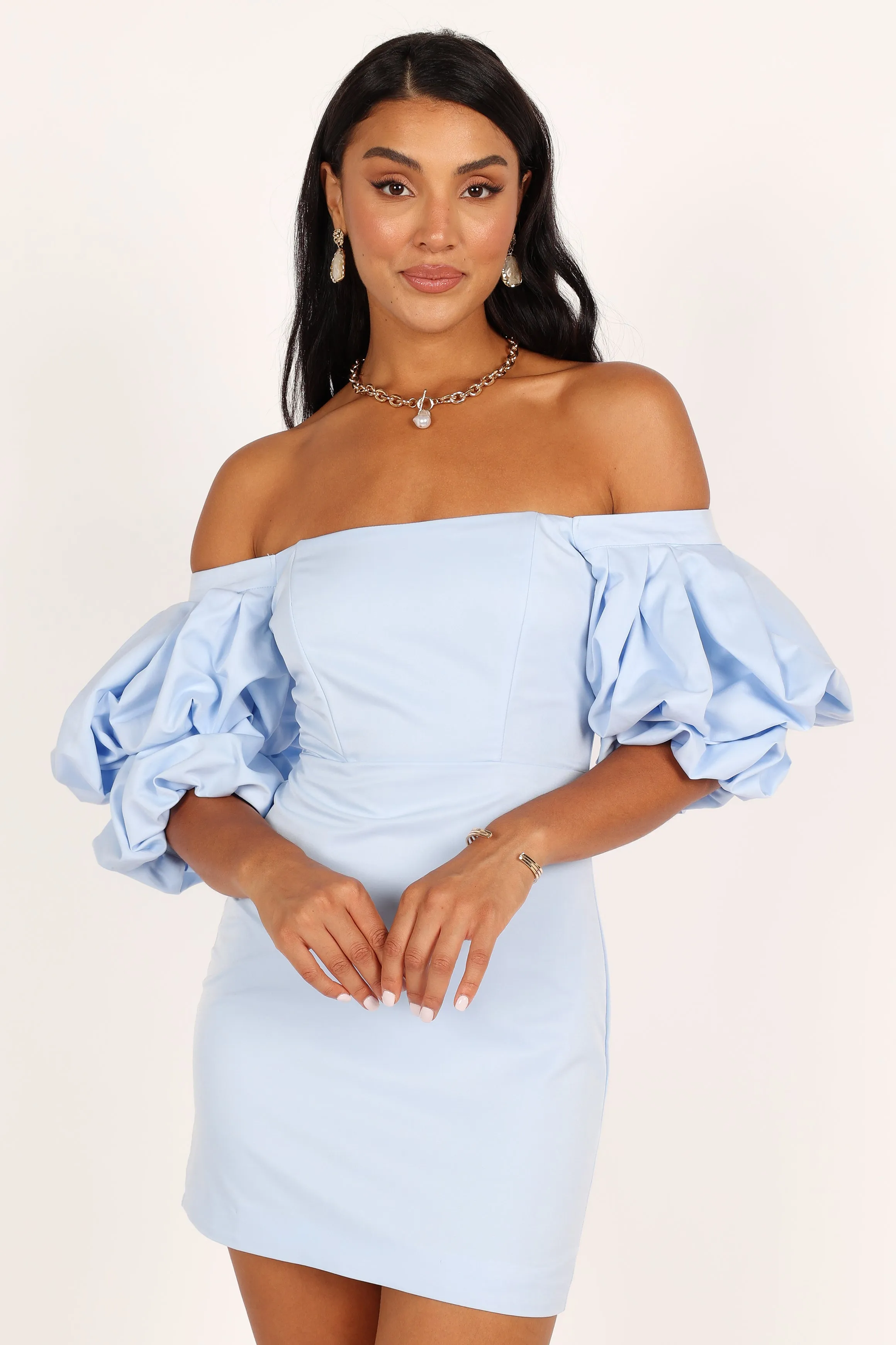 Fern Puff Sleeve Mini Dress - Icy Blue