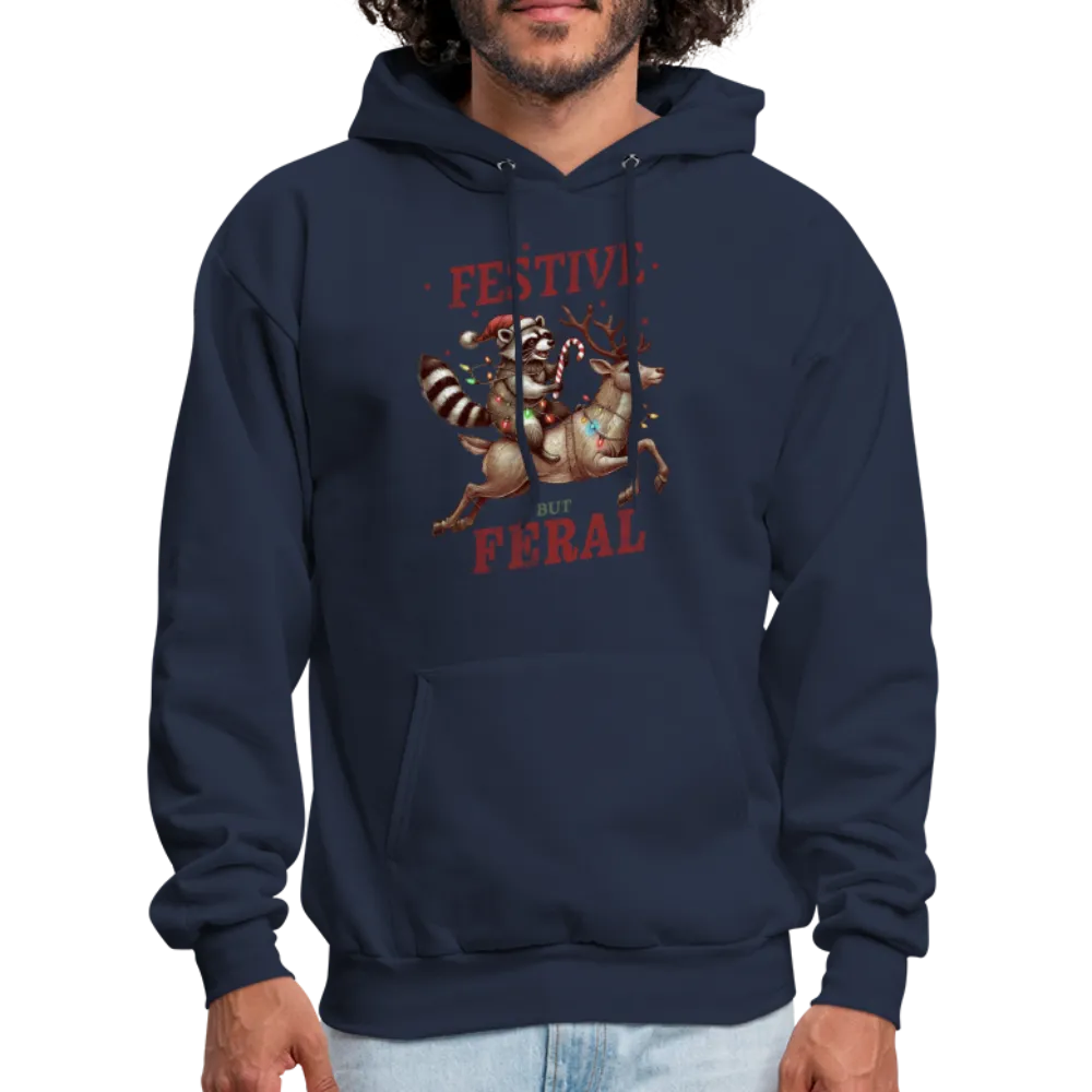 Festive But Feral Raccoon Christmas Hoodie