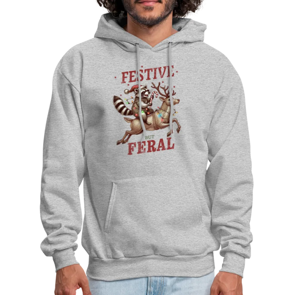 Festive But Feral Raccoon Christmas Hoodie