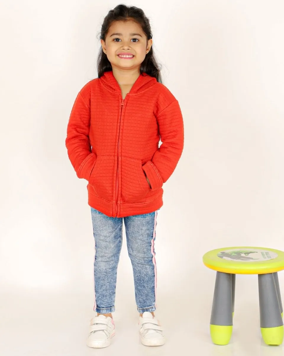 Fiery Orange Quilted Kids Unisex Zipper Jacket