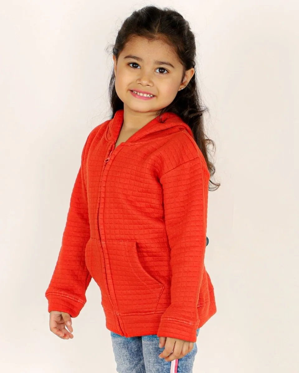 Fiery Orange Quilted Kids Unisex Zipper Jacket