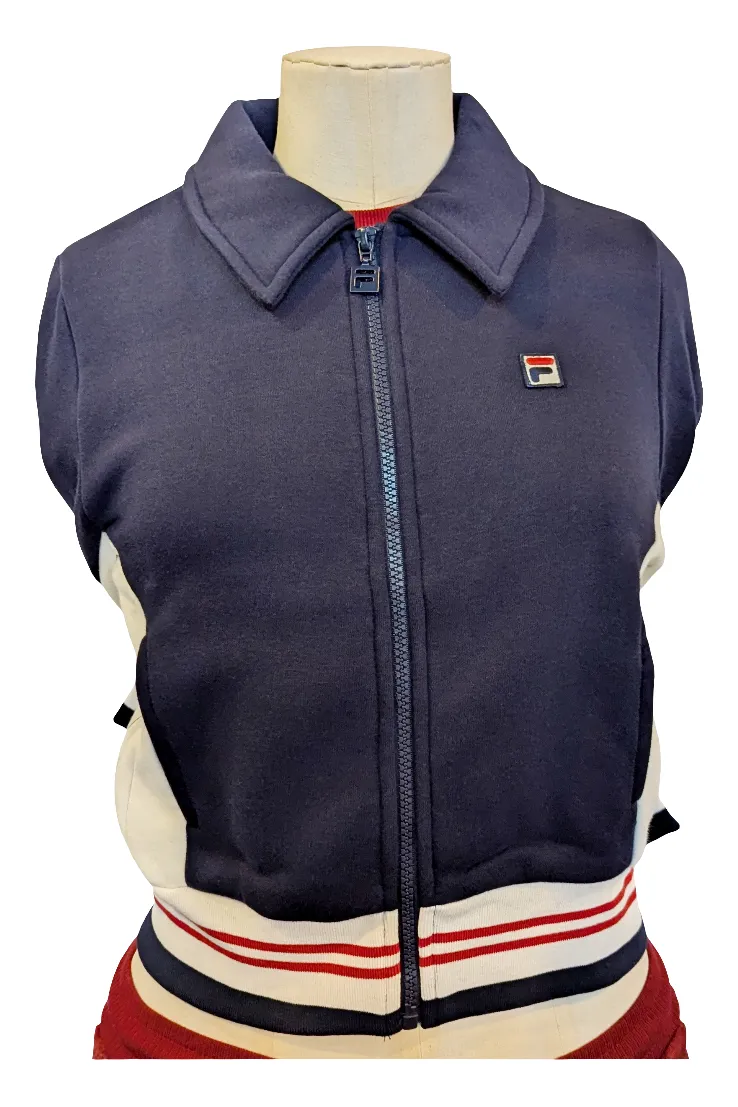 Fila Vintage - Women's Harper Cropped Zip Up Navy / Gardenia / Red - Track Top