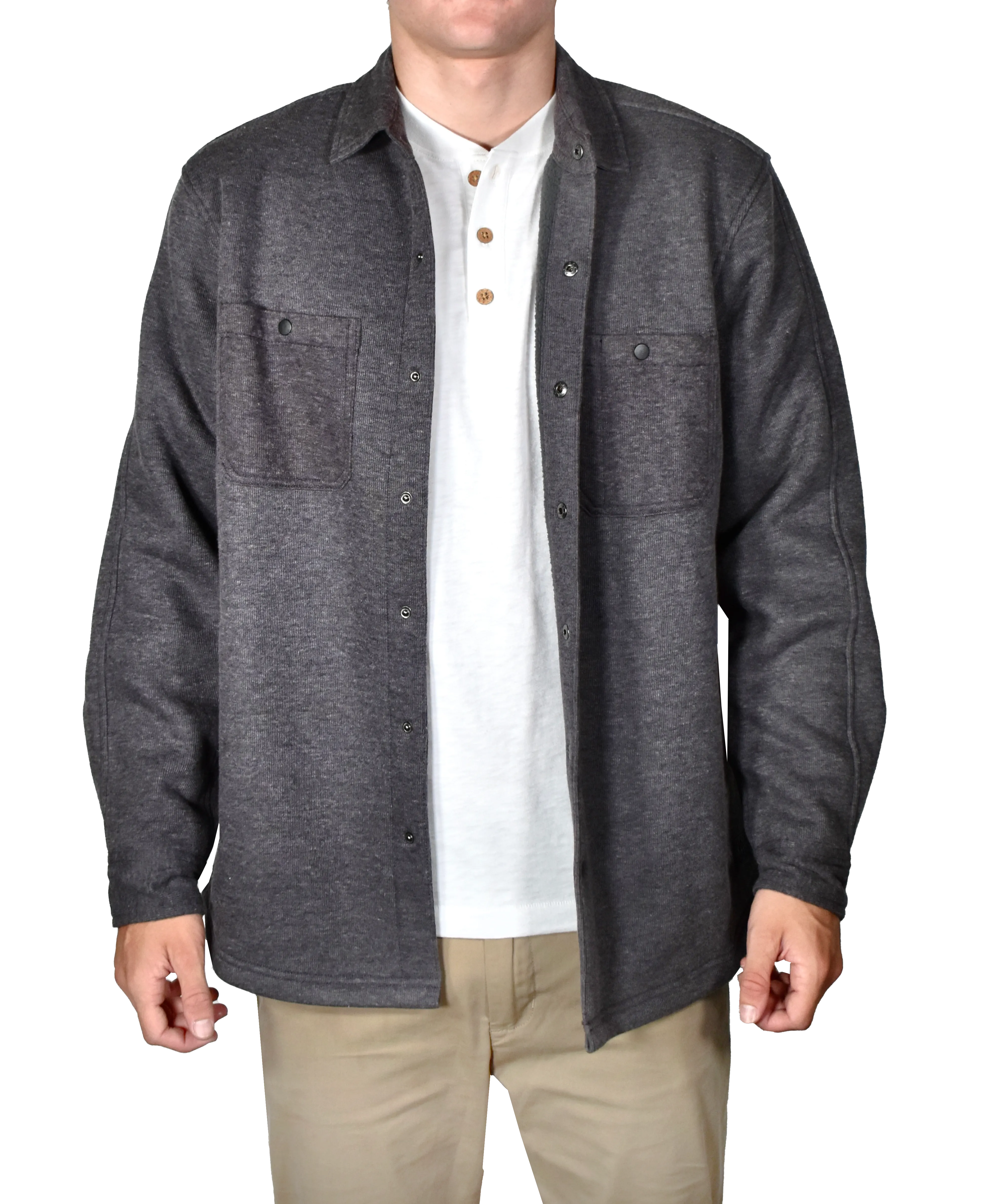 Fleece Lined Heathered Rib Shirt Jacket