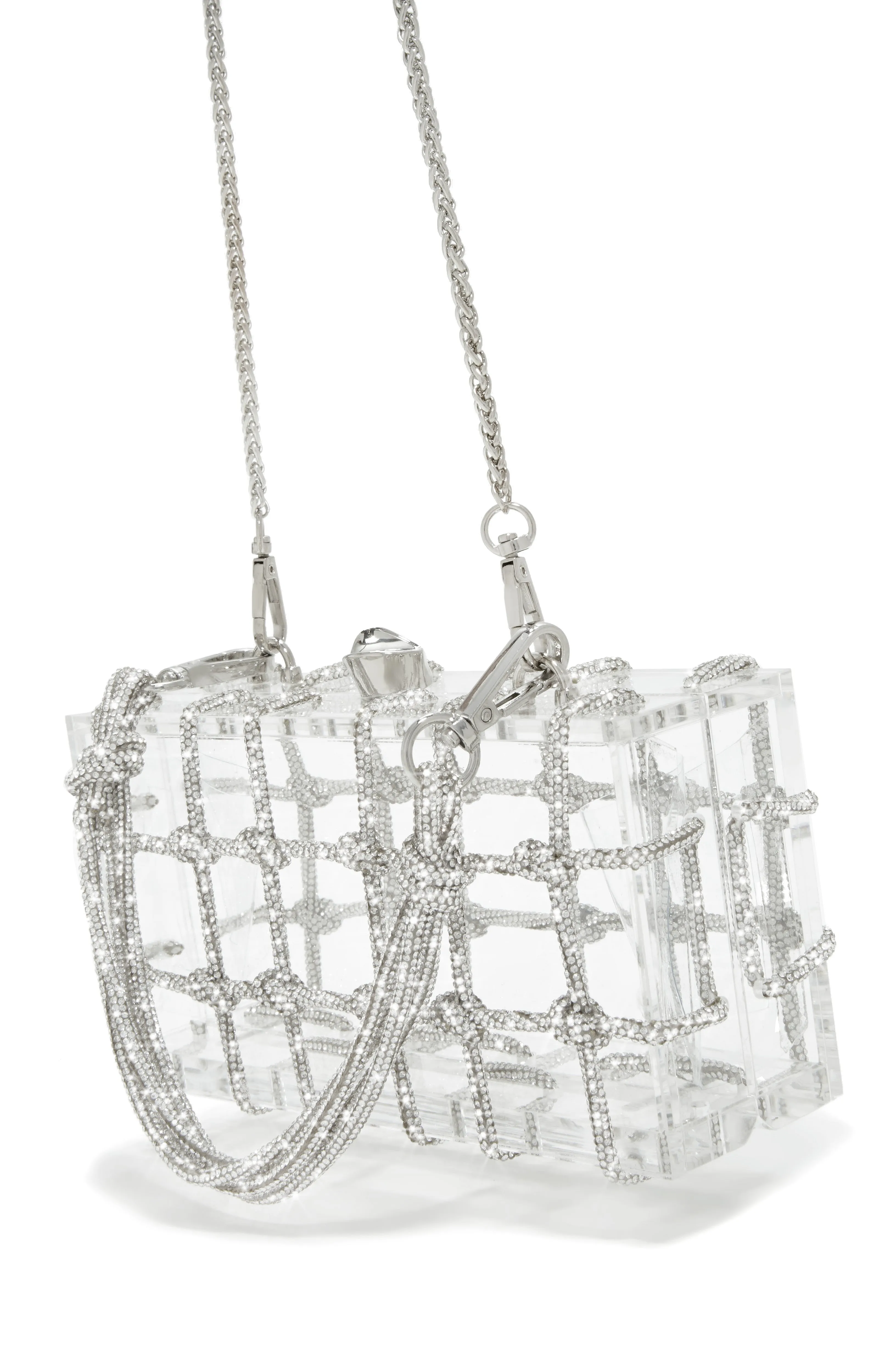 Forever Perfect Embellished Caged Clear Bag - Silver