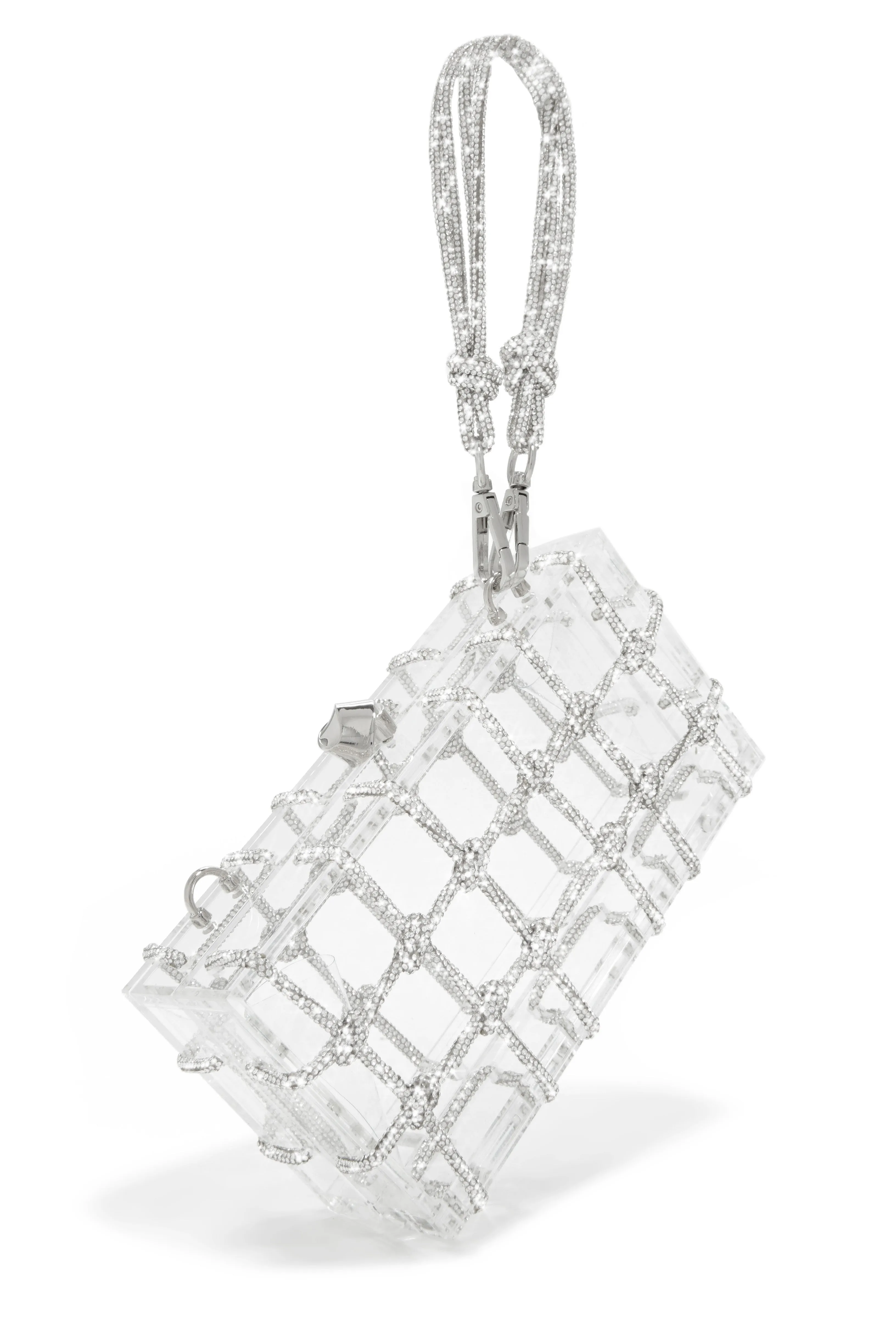 Forever Perfect Embellished Caged Clear Bag - Silver