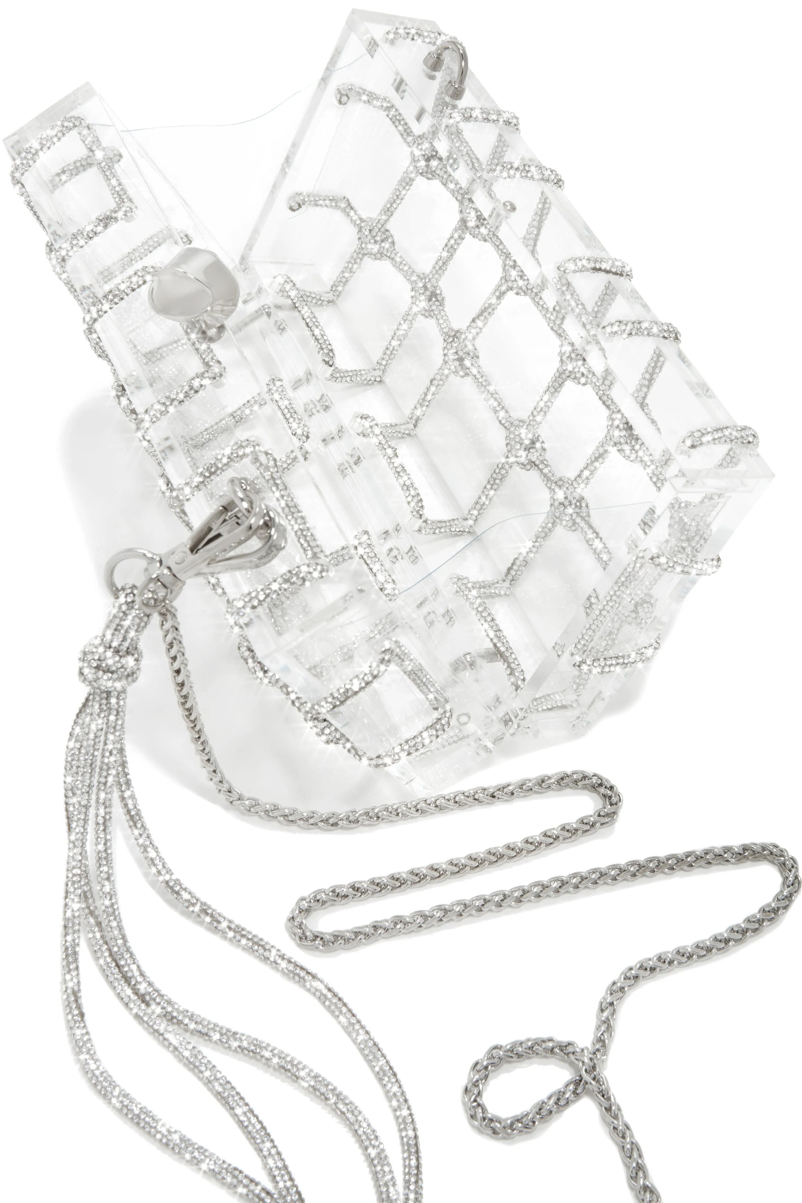 Forever Perfect Embellished Caged Clear Bag - Silver