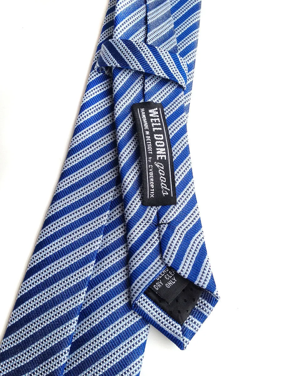 French Blue Striped Linen Necktie. "Riverside" tie.