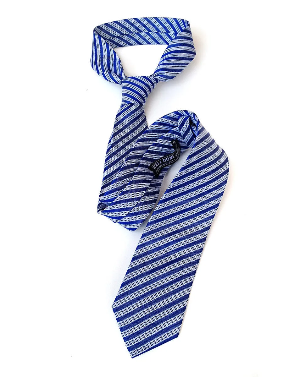 French Blue Striped Linen Necktie. "Riverside" tie.