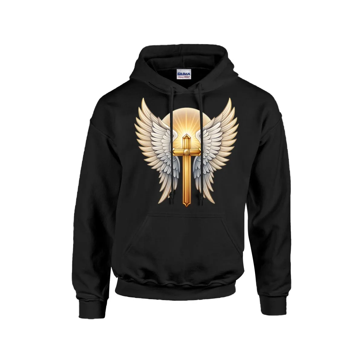 GLOWING CROSS WITH WINGS Hoodie For The USA |Gildan 18500