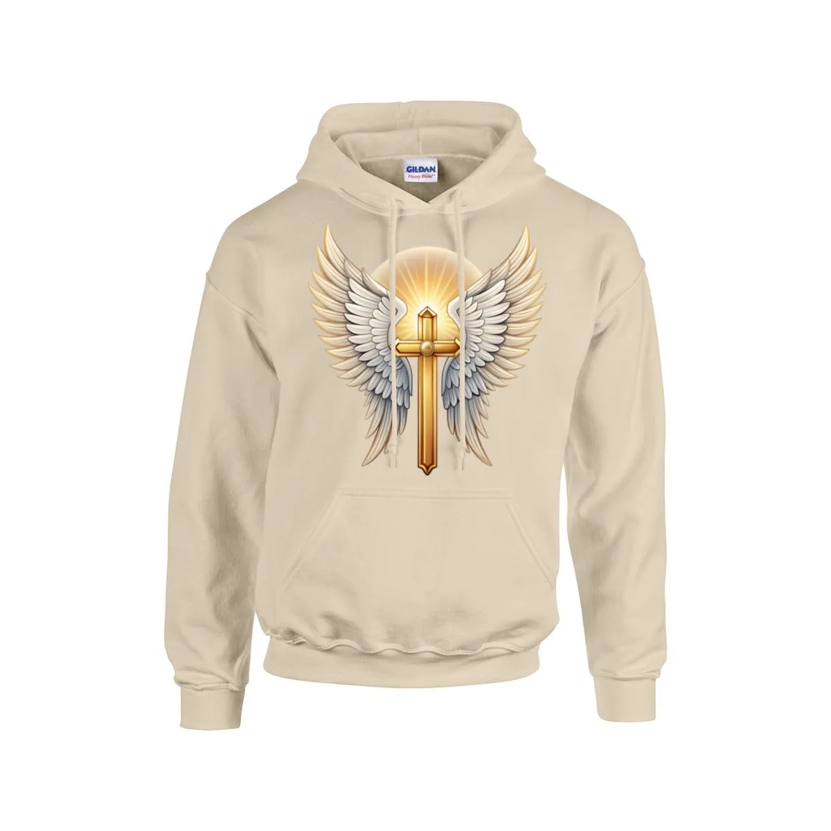 GLOWING CROSS WITH WINGS Hoodie For The USA |Gildan 18500