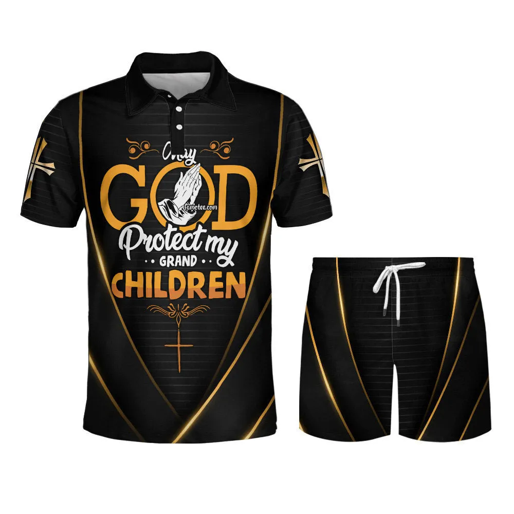 God Protect My Grandchildren Jesus Polo Shirt - Christian Shirts & Shorts