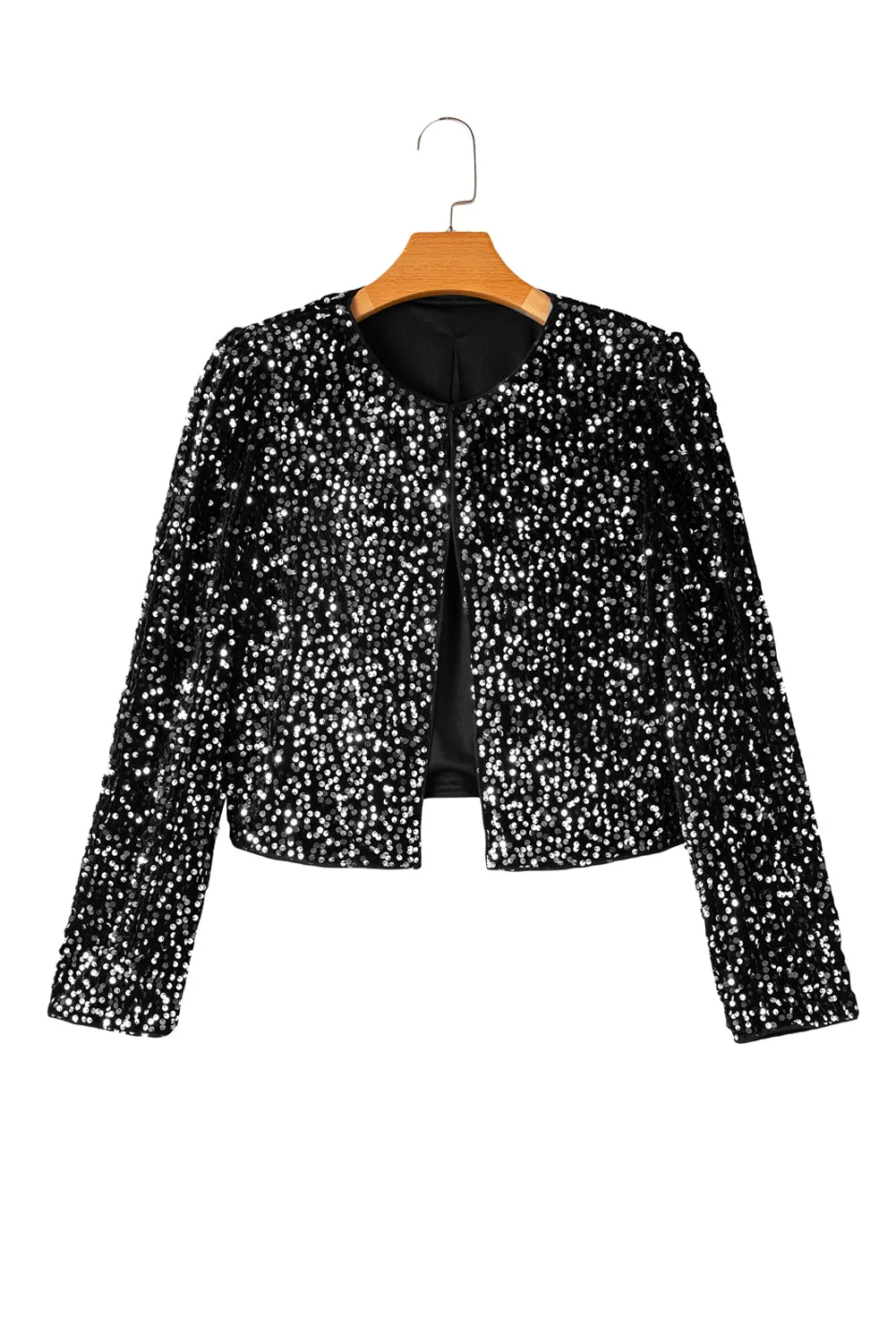 Golden Fleece Sequin Open Front Collarless Jacket