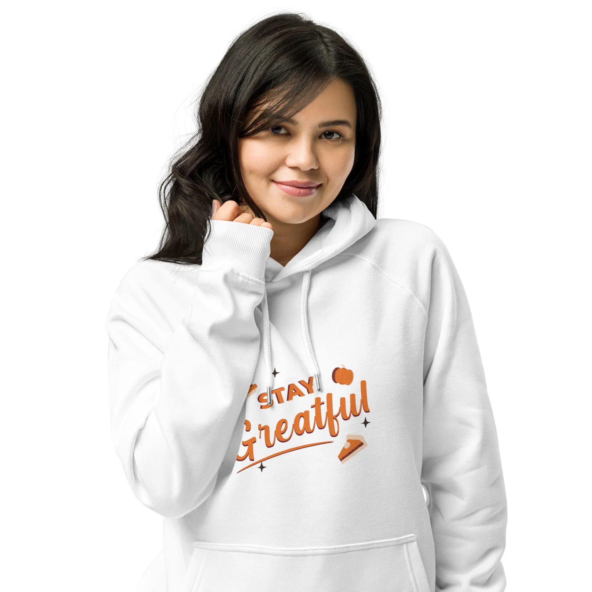 Grateful Thankful And Stuffed Graphic Women Eco Raglan Hoodie