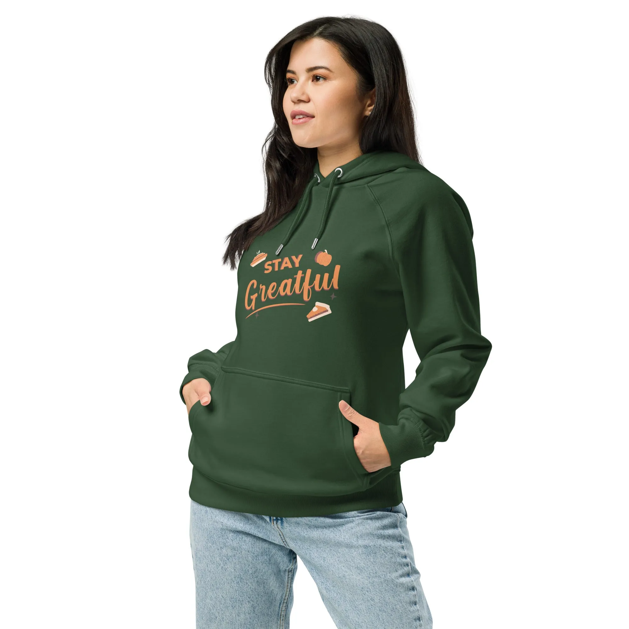 Grateful Thankful And Stuffed Graphic Women Eco Raglan Hoodie